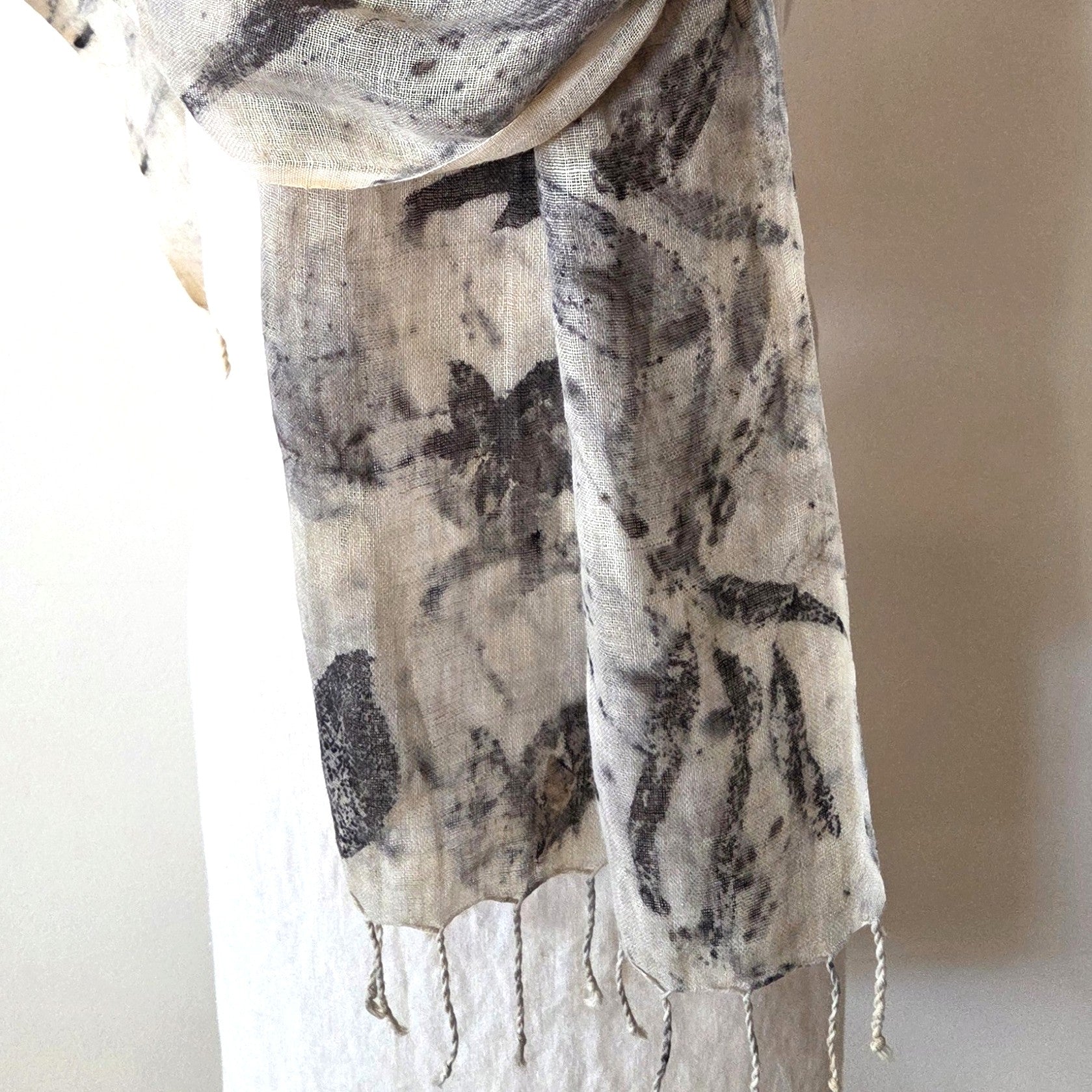 The Astrid - Pure Handloomed Linen Ecoprint Scarf