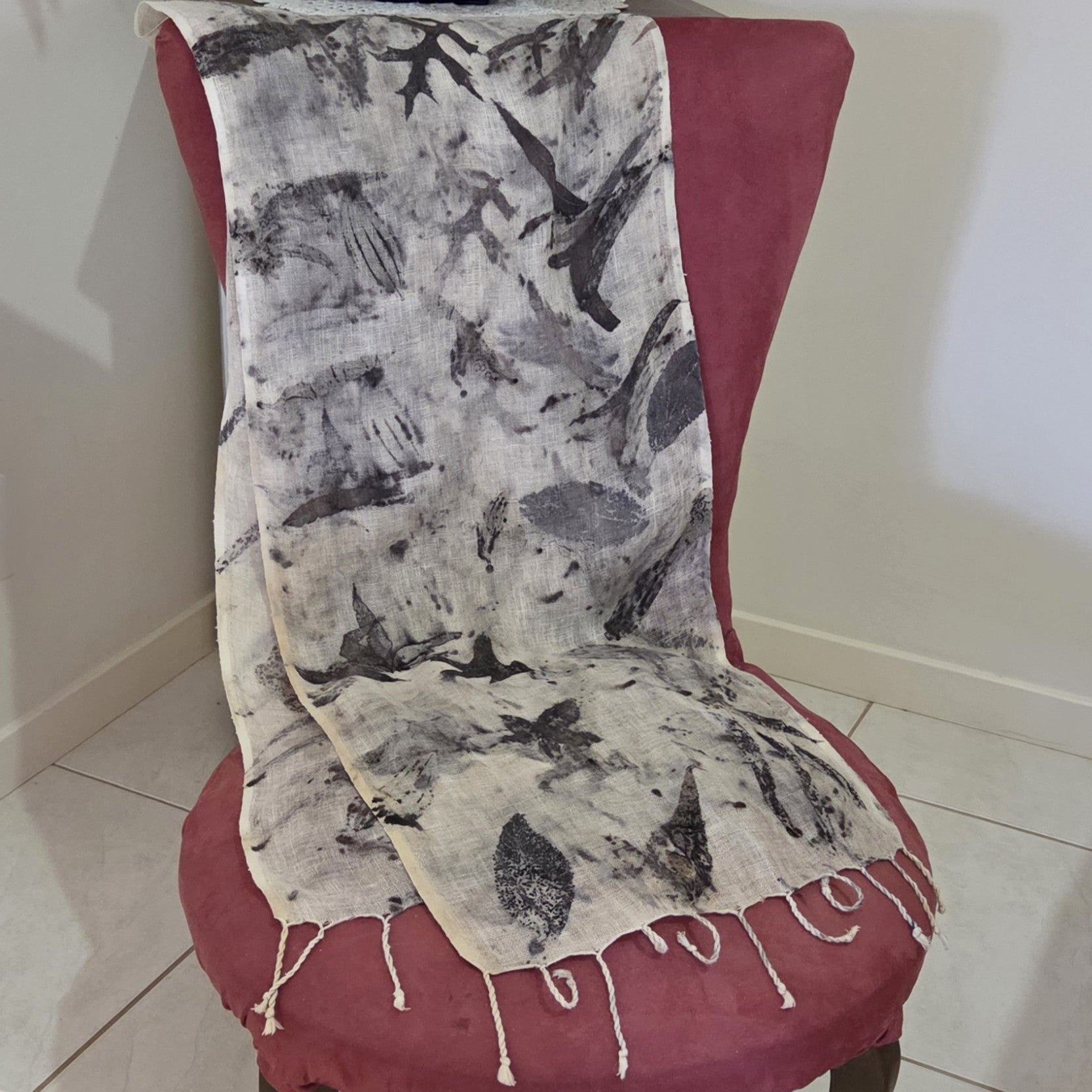 The Astrid - Pure Handloomed Linen Ecoprint Scarf