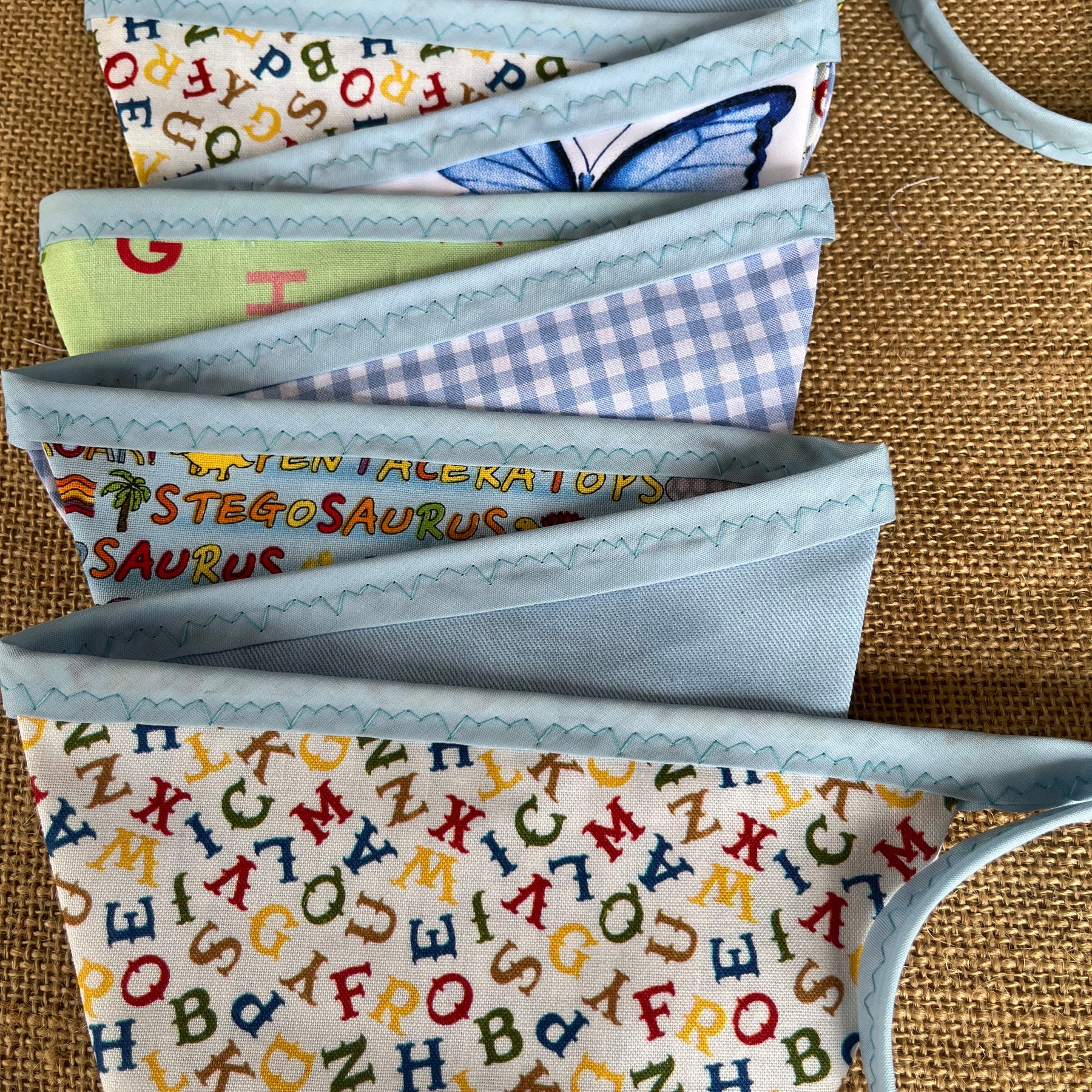 Nursery/celebration Bunting | 3m long | reversible | butterflies | alphabet