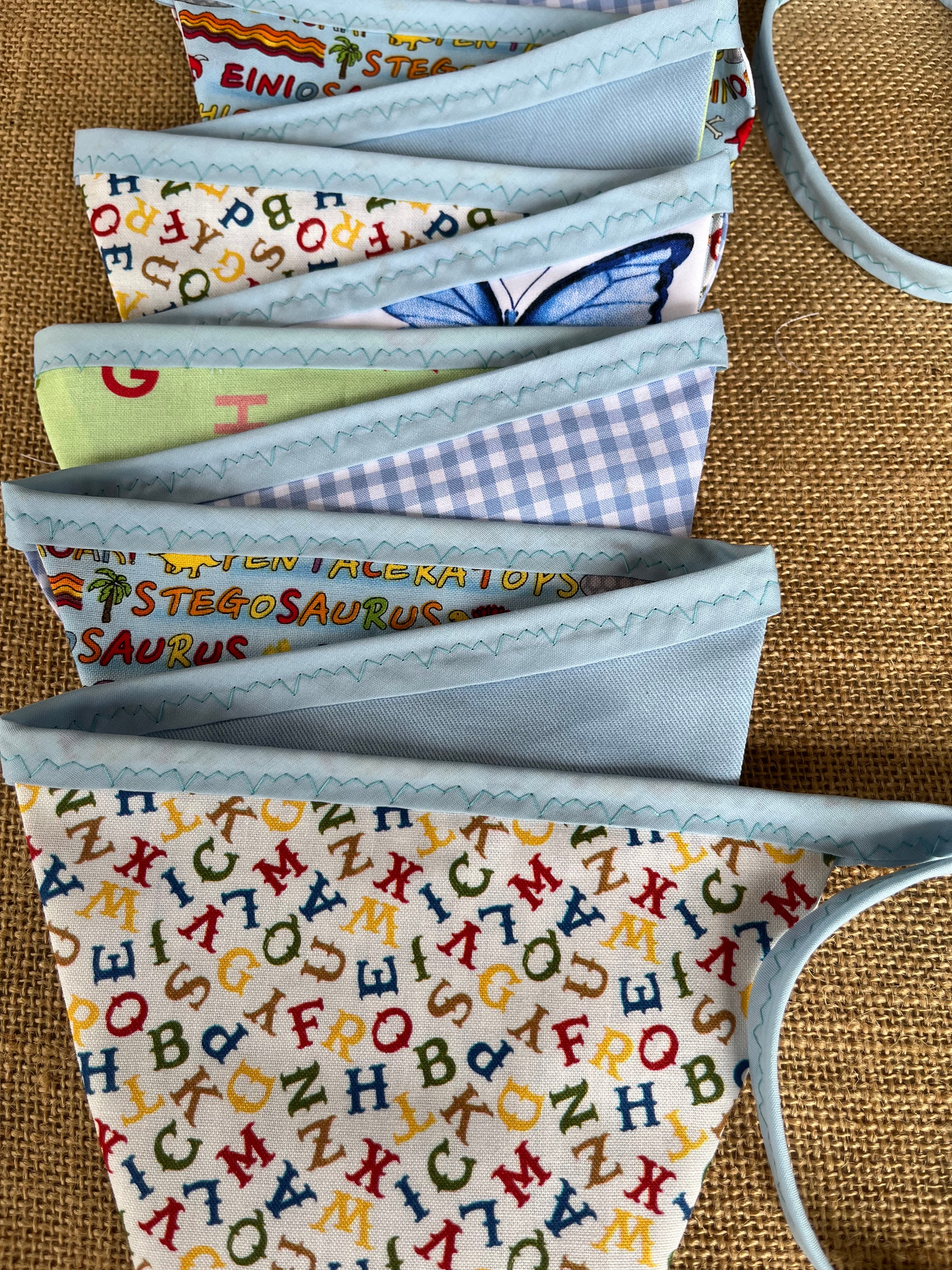Nursery/celebration Bunting | 3m long | reversible | butterflies | alphabet