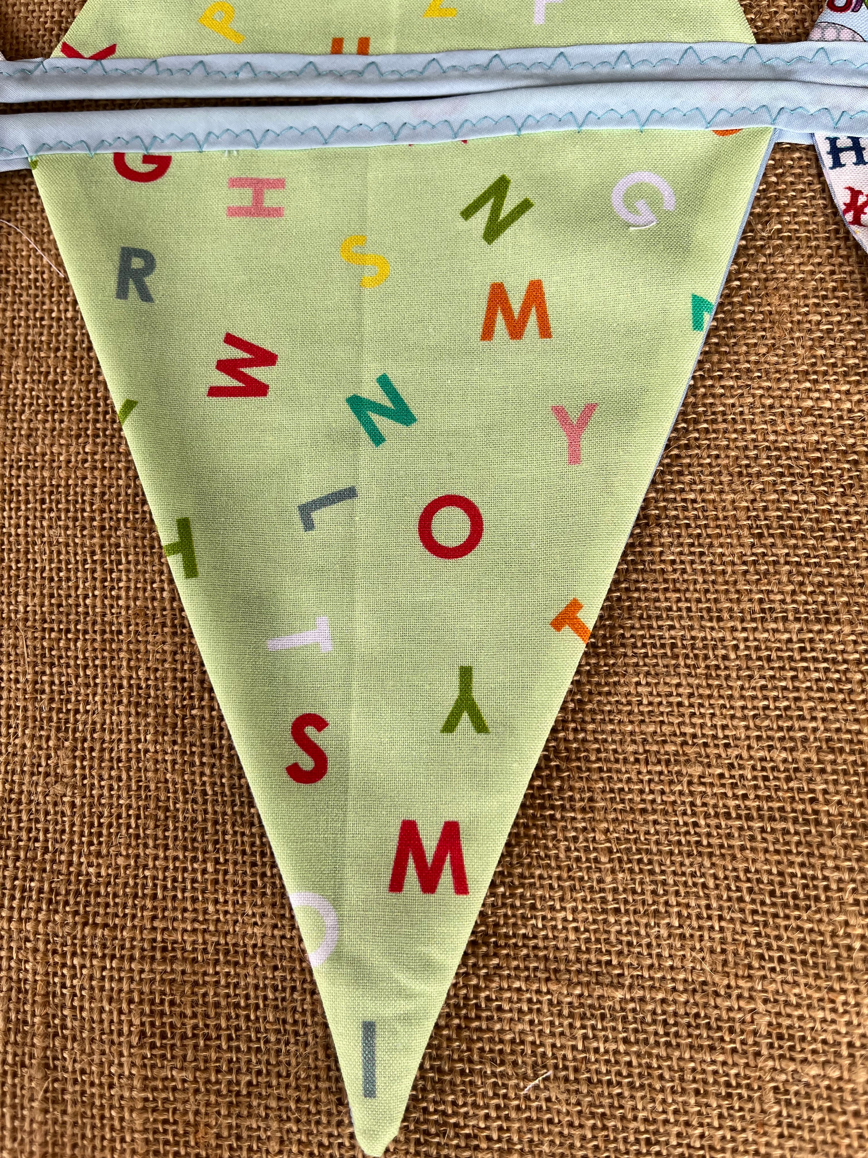 Nursery/celebration Bunting | 3m long | reversible | butterflies | alphabet