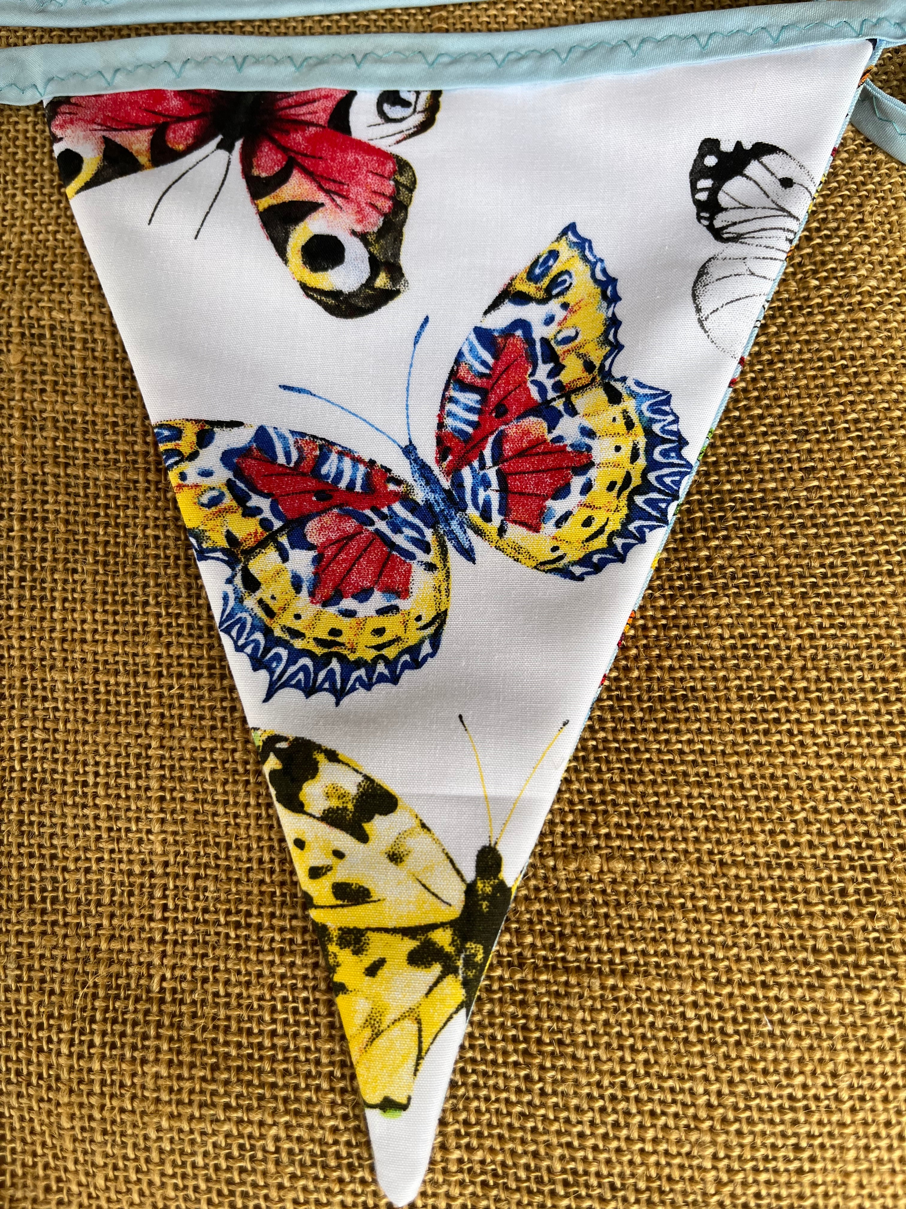 Nursery/celebration Bunting | 3m long | reversible | butterflies | alphabet