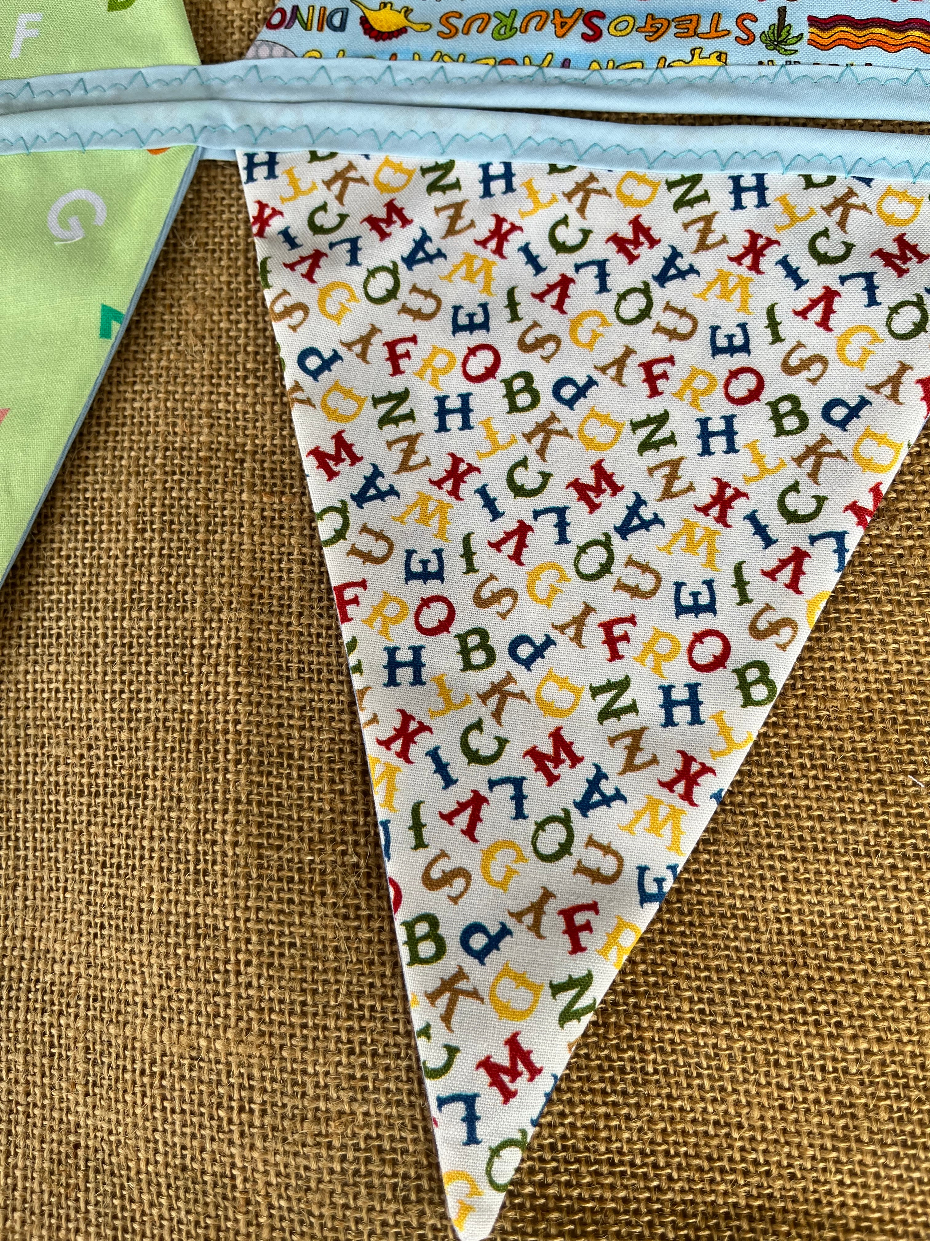 Nursery/celebration Bunting | 3m long | reversible | butterflies | alphabet