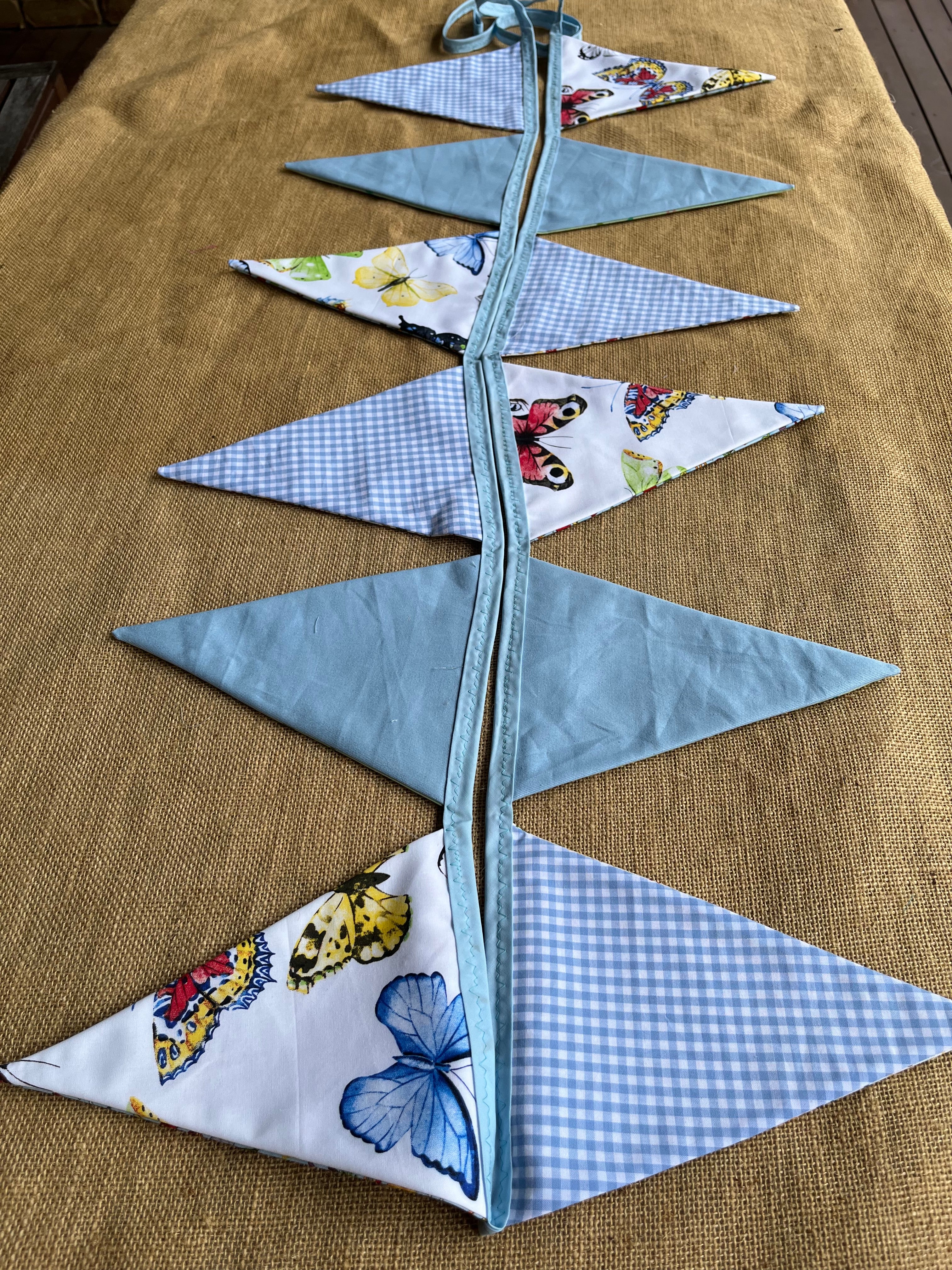 Nursery/celebration Bunting | 3m long | reversible | butterflies | alphabet