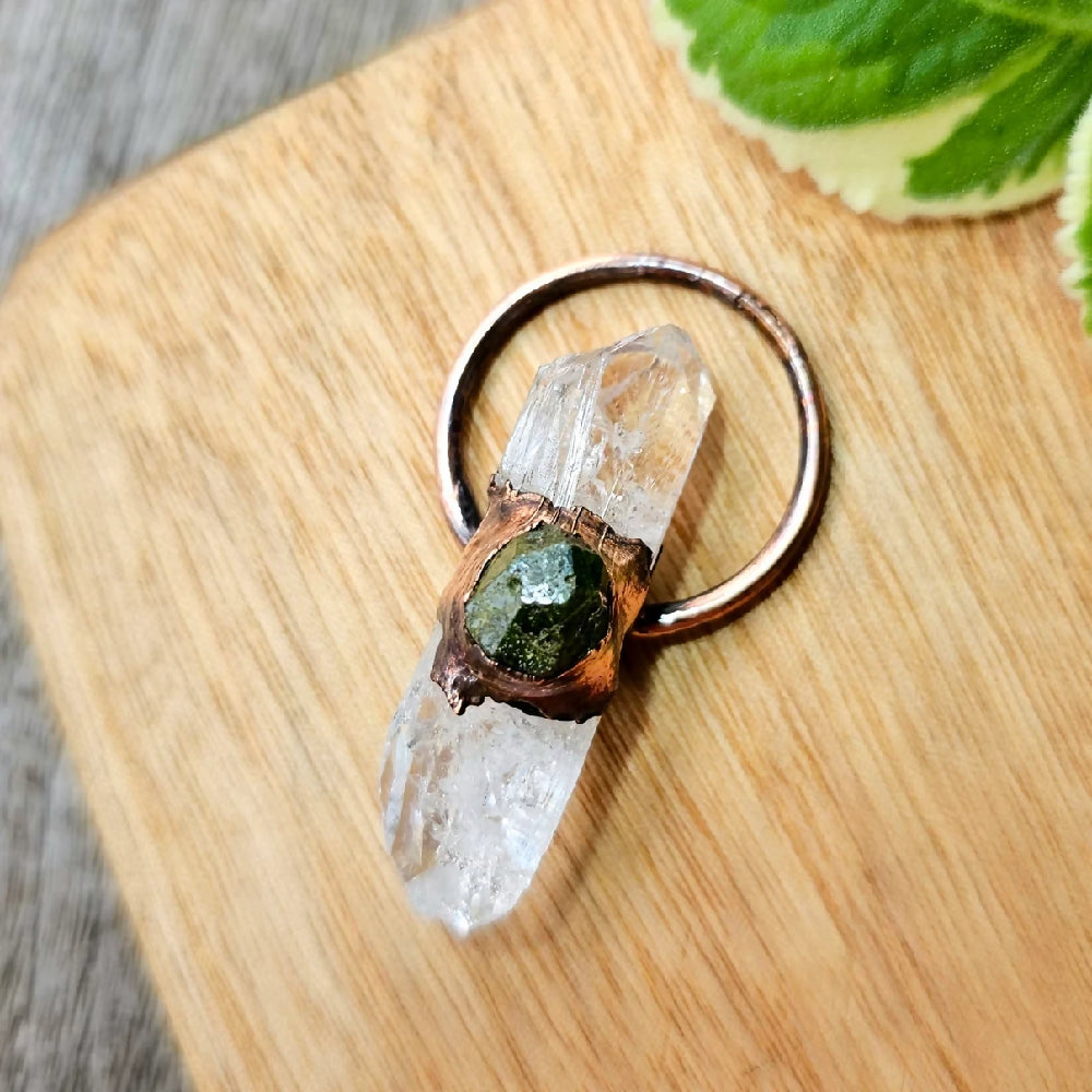 demantoid garnet and danburite pendant, rare, one of a kind copper electroformed