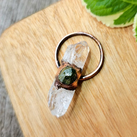 Danburite & Rare Demantoid Garnet Electroformed Copper Pendant