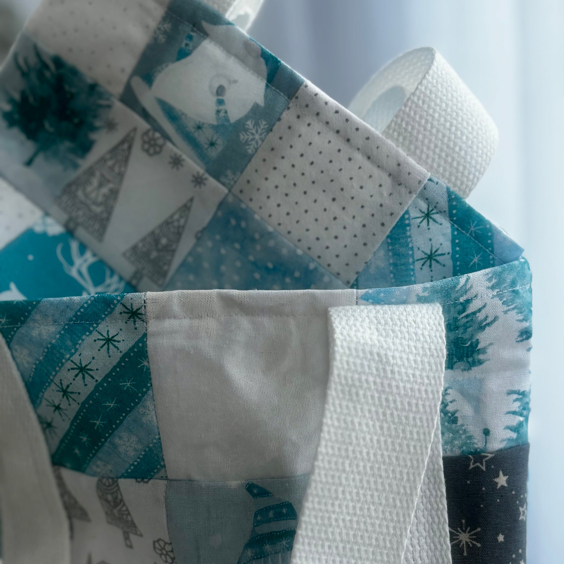 Sustainable Handmade Patchwork Gift Bags – Blue & Silver Christmas Edition