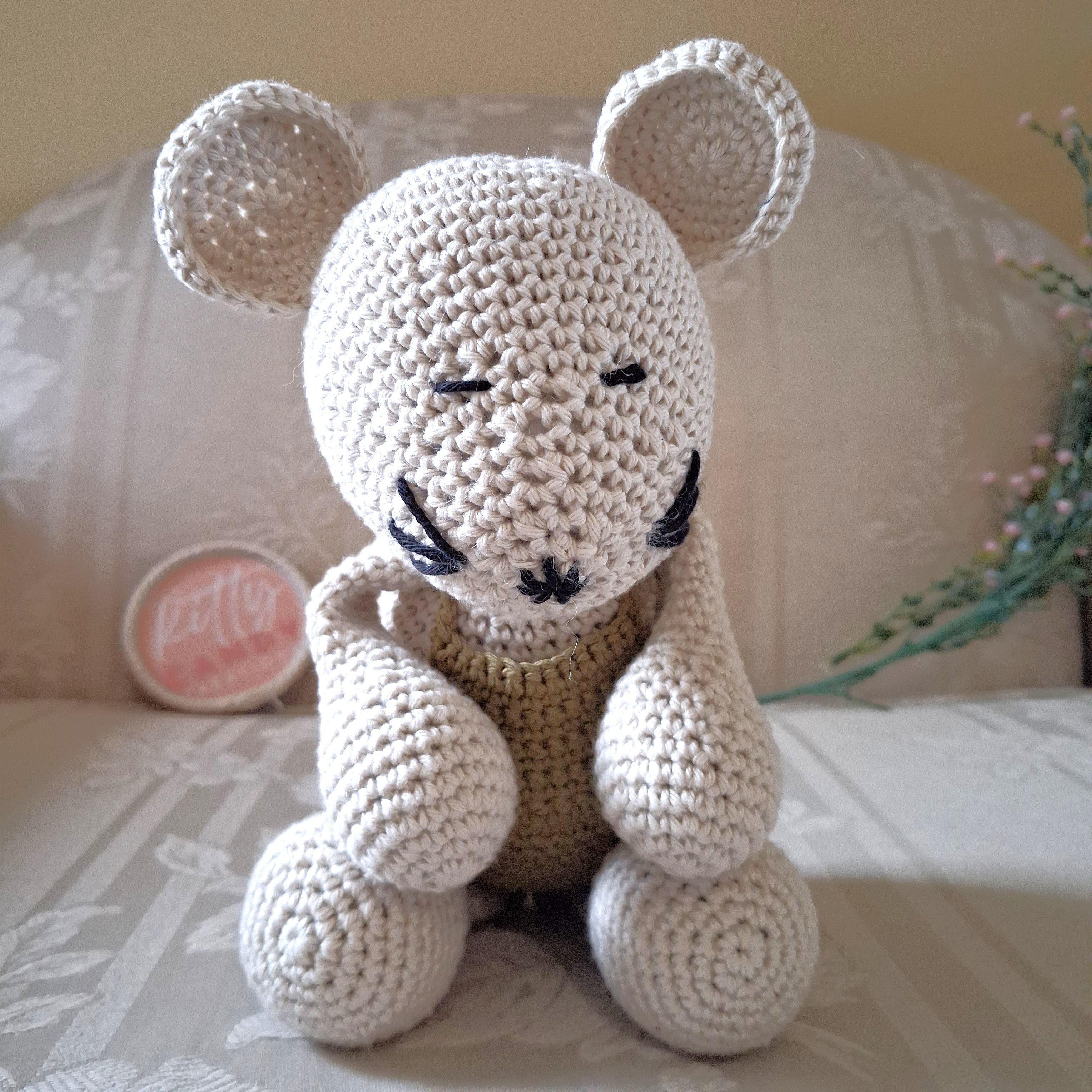 Handmade Crochet Toy Mouse - 100% Cotton