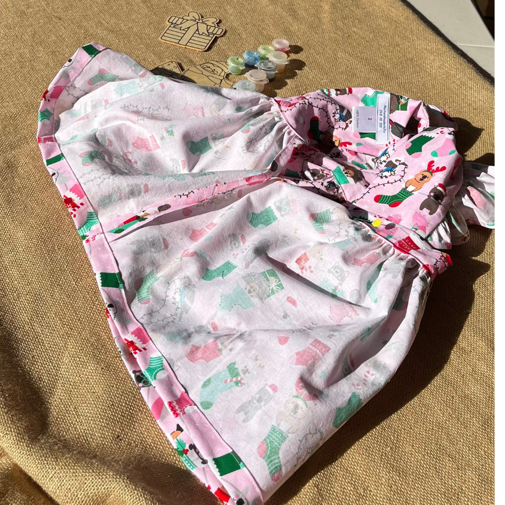 Christmas Pinafore Dress | Handmade Toddler Girls Outfit | Aussie Animals in Stockings