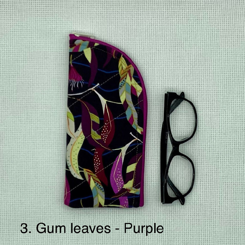 Gum leaves curved top zip pouch for glasses, phones, handbag organiser, etc.