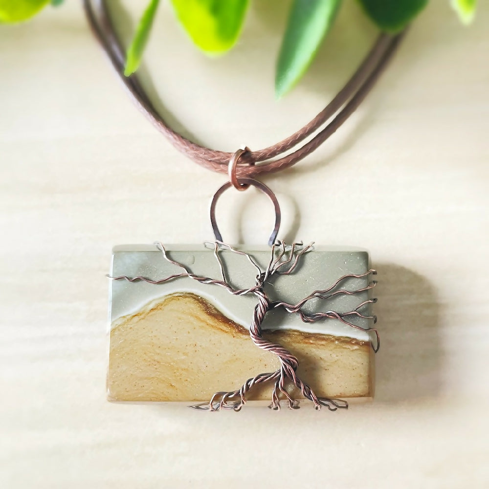 Australian-artist-handmade-jewellery-wire-wrapped-tree-pendant-rectangle-polychrome