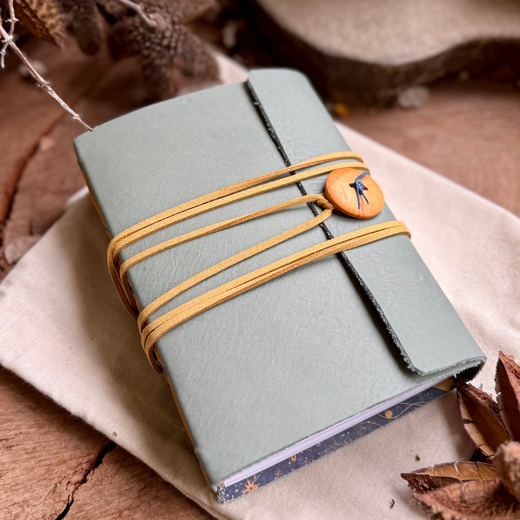 Grey/green Leather A6 Journal