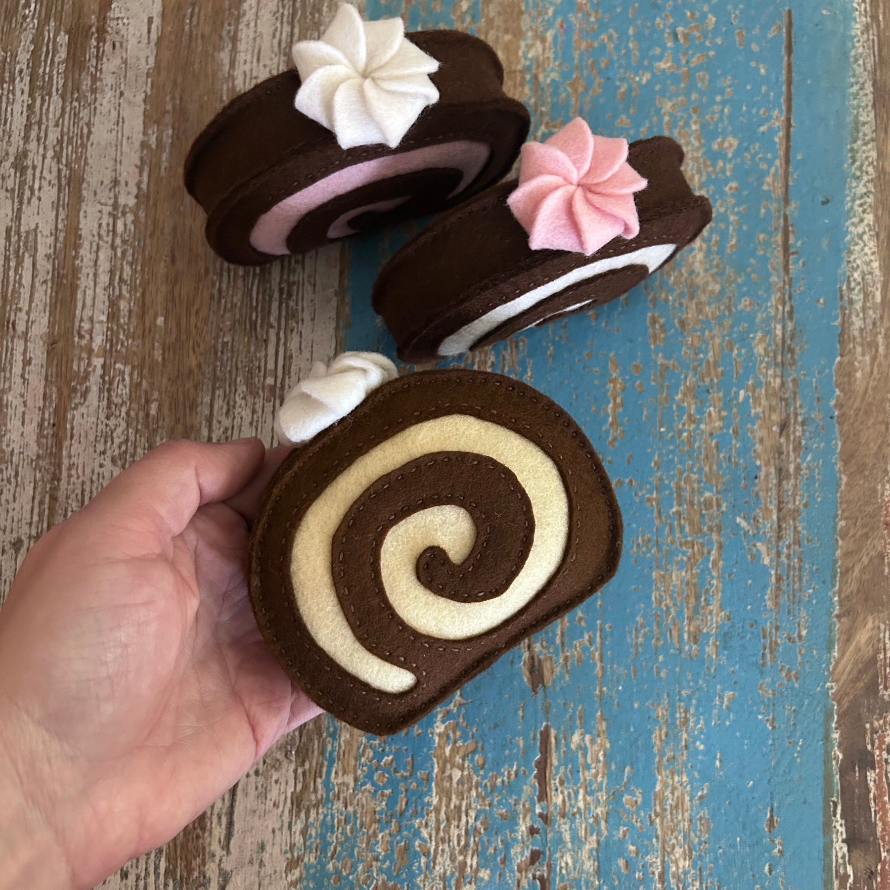 Felt Swiss Roll Cake, felt play food, play kitchen