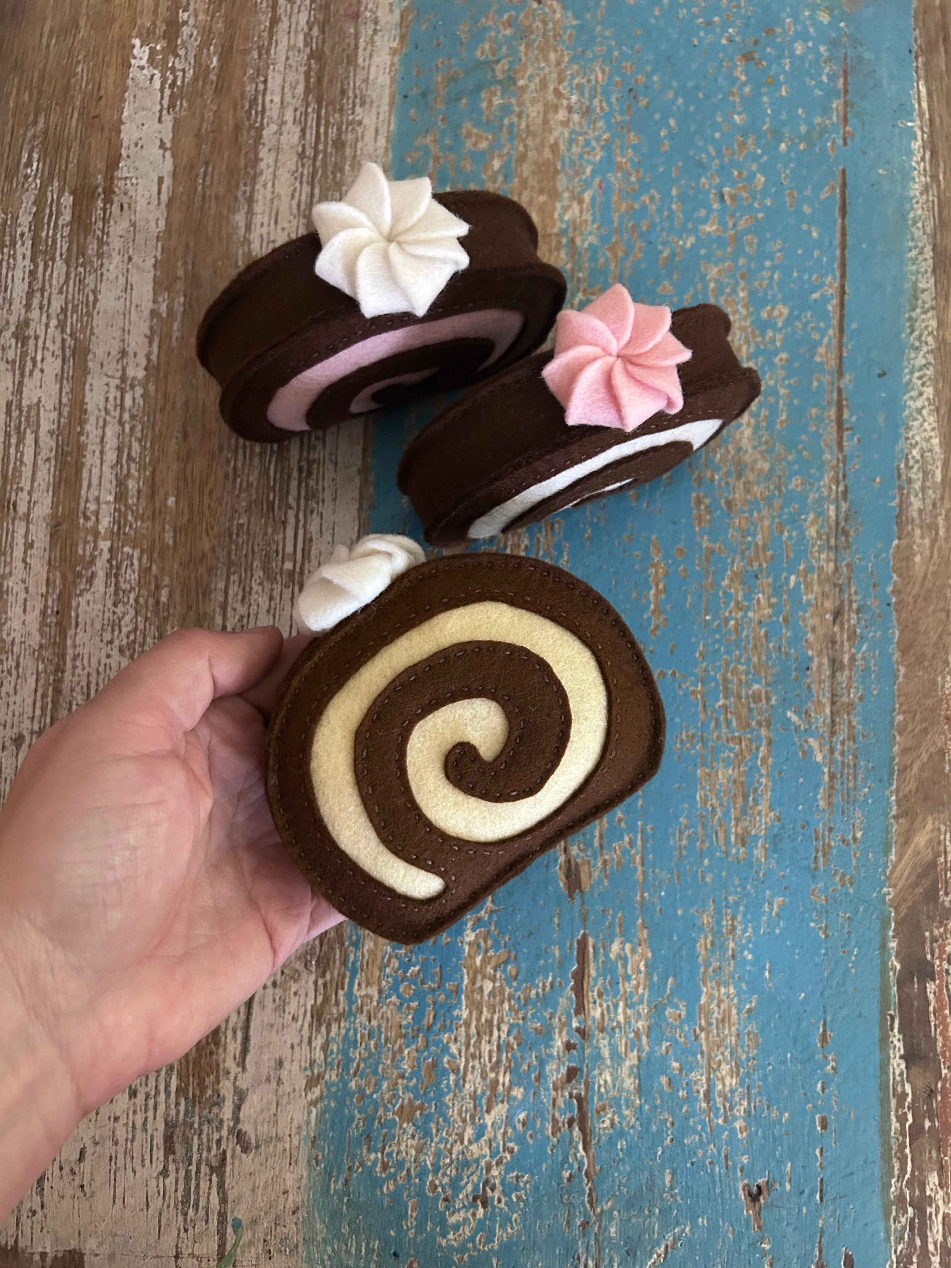 Felt Swiss Roll Cake, felt play food, play kitchen