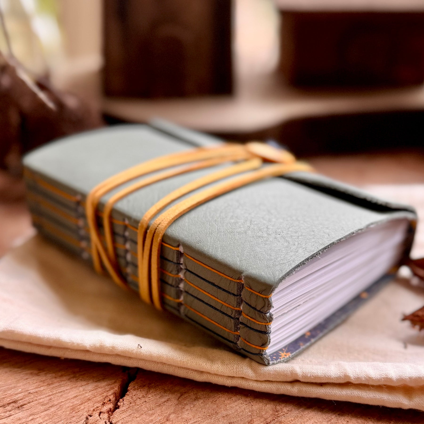 Grey/green Leather A6 Journal