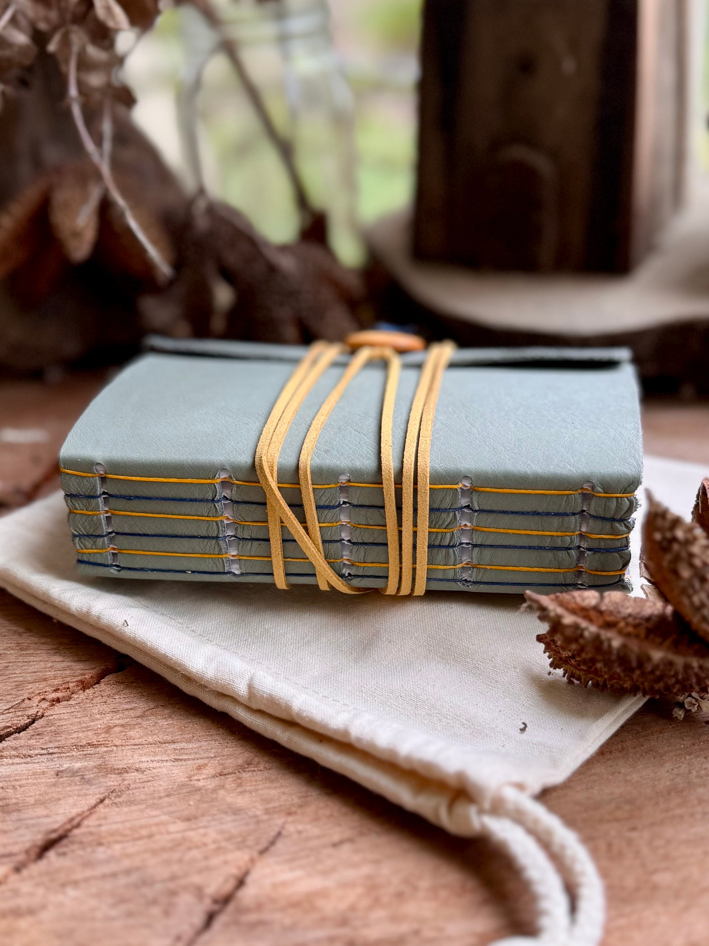 Grey/green Leather A6 Journal