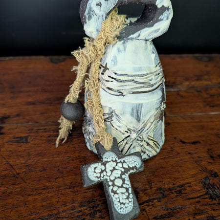 Large Handcrafted Ceramic Bell - Timeless, Rustic with Cross accents