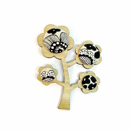 Kimono Tree Brooch - Black