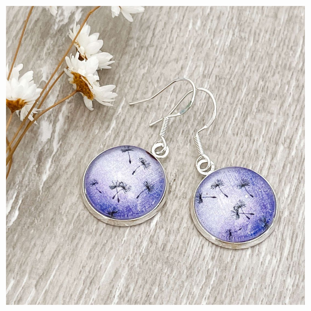 Delicate Purple Floating Dandelions • Handmade Earrings
