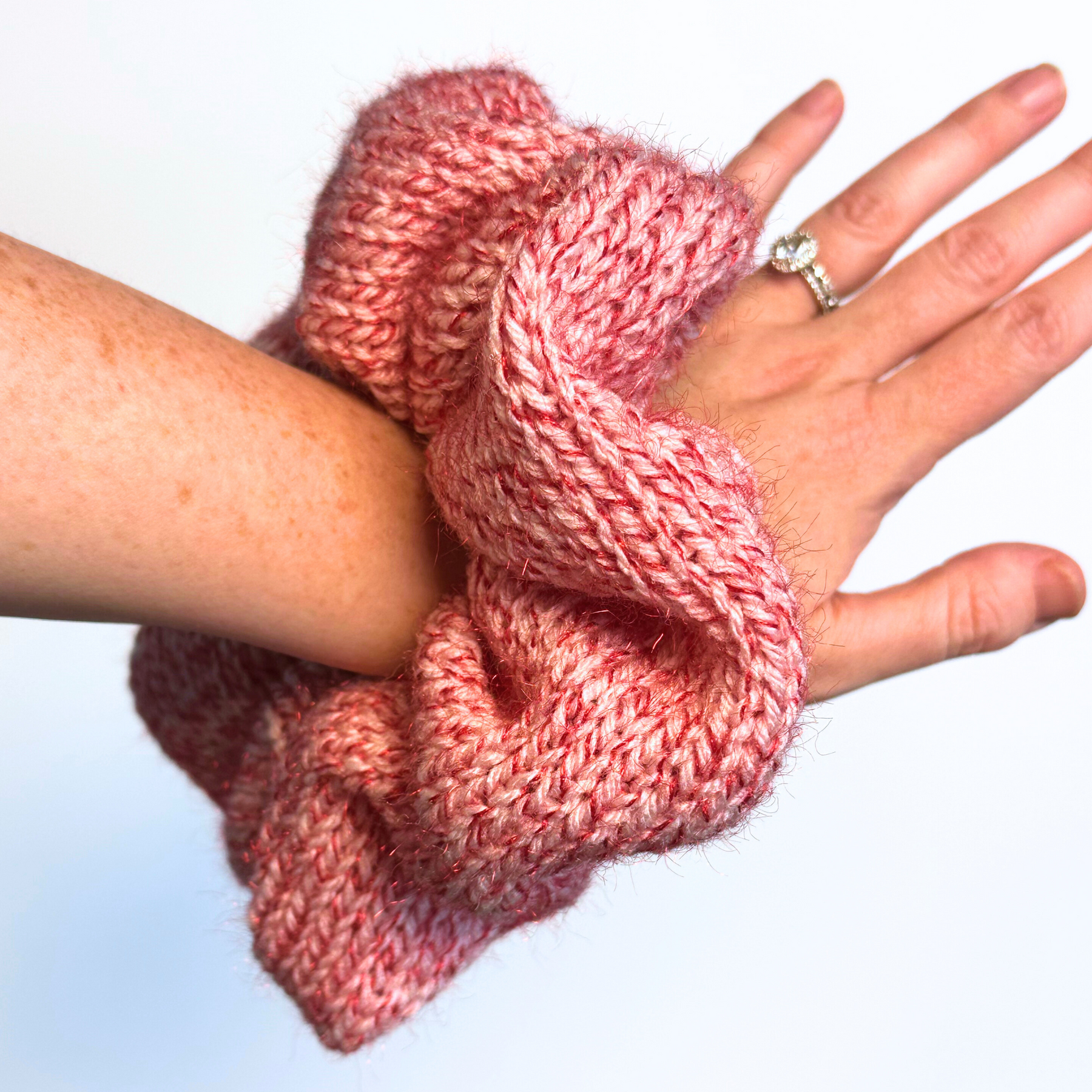 Oversized Candy Cane Knit Ruffled Scrunchie