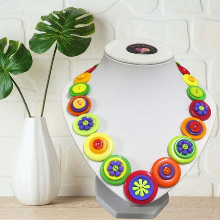 Button necklace - Summer Flowers