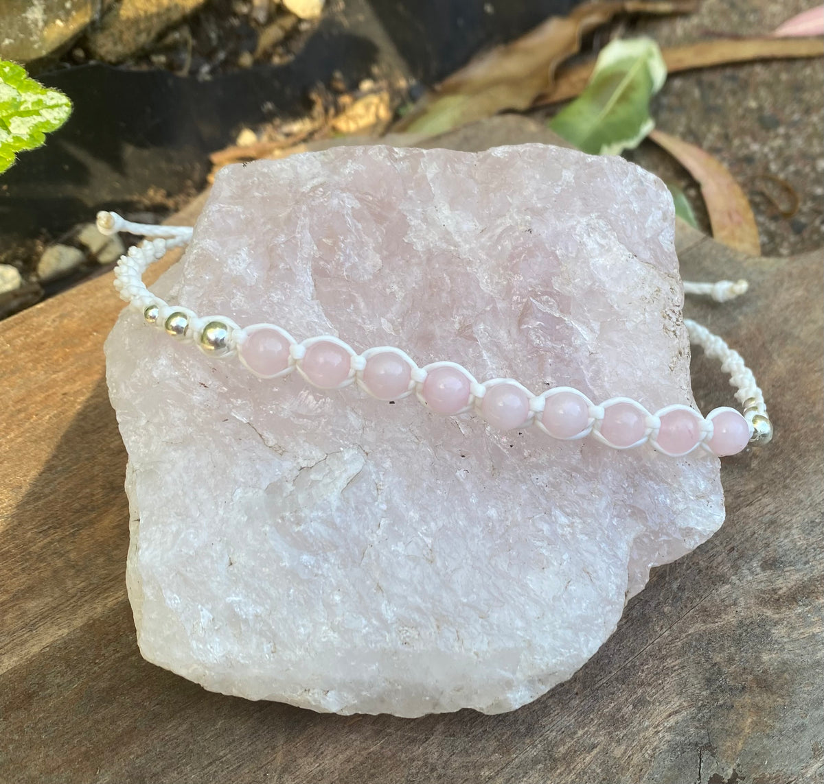 Rose Quartz Beaded Anklet: Macrame Adjustable Waterproof
