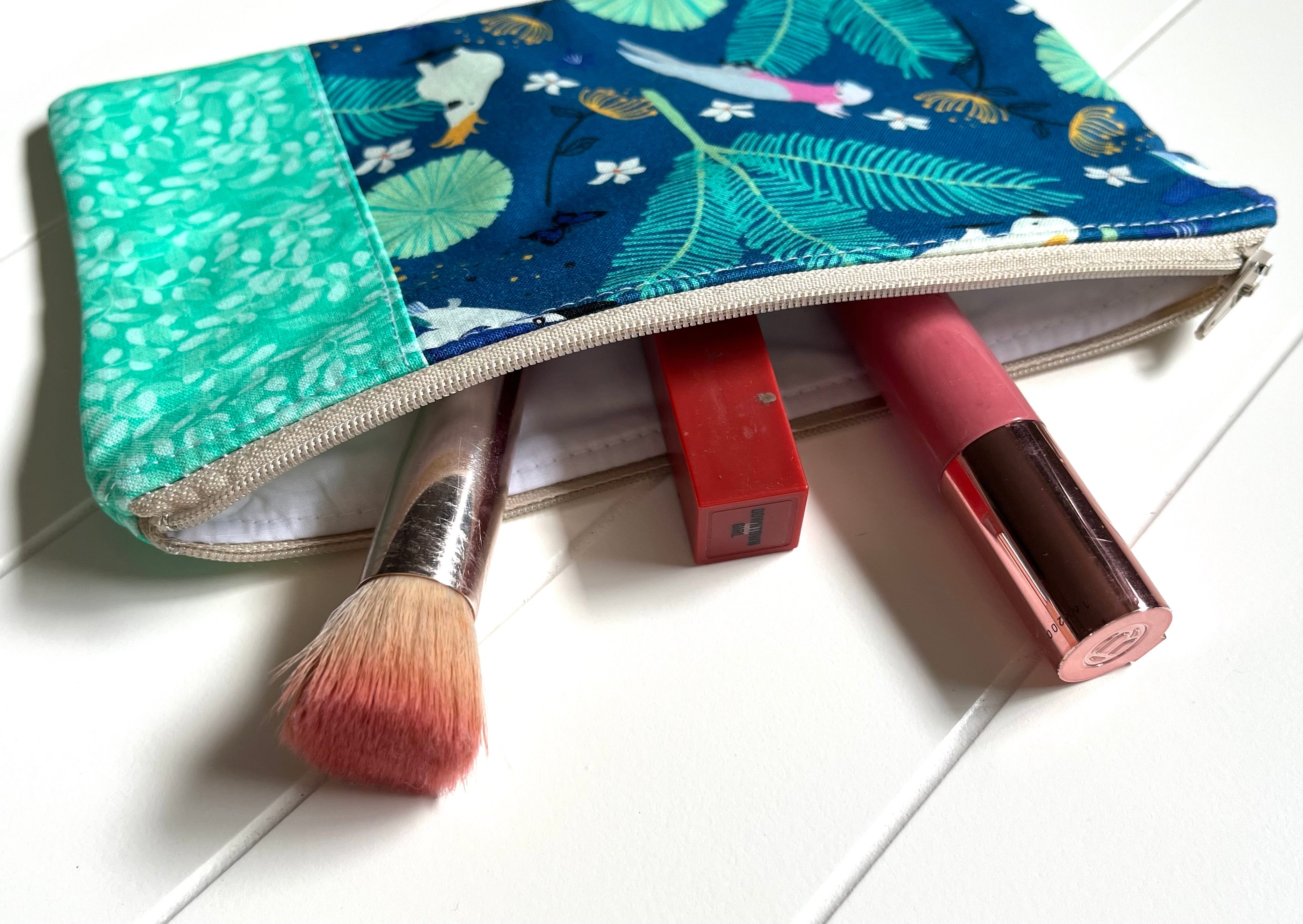 Blue and mint birds purse