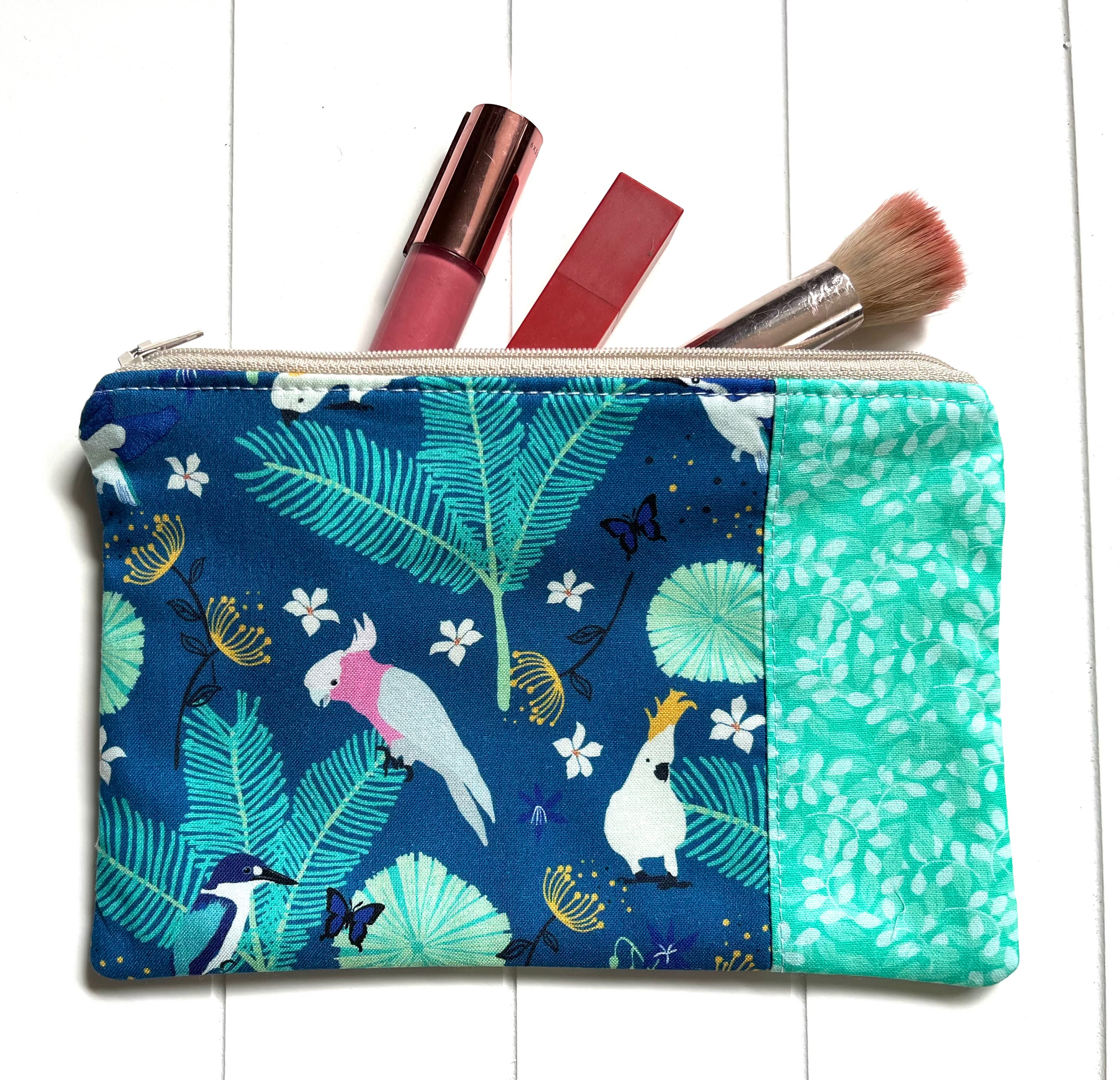 Blue and mint birds purse