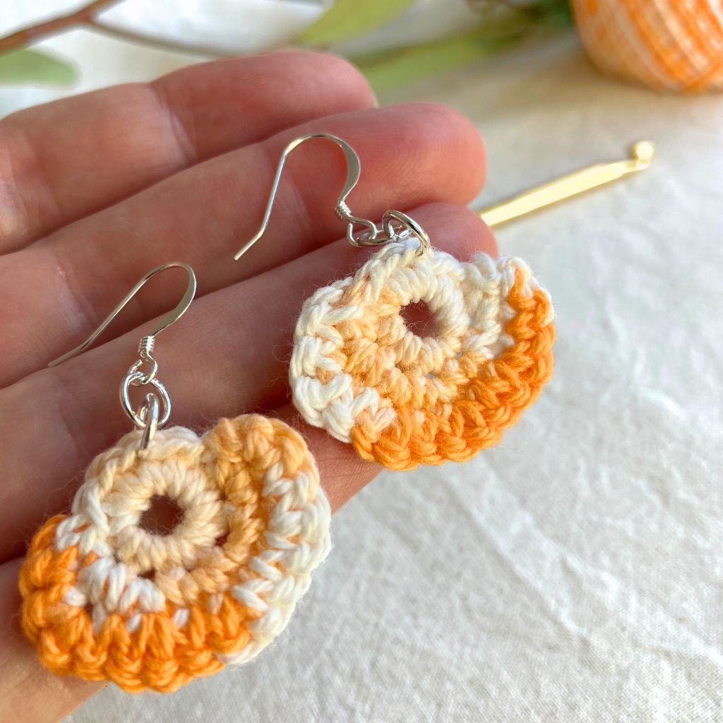 Sunset Glow Ombre Fan - Handmade Cotton Crochet Dangle Earrings