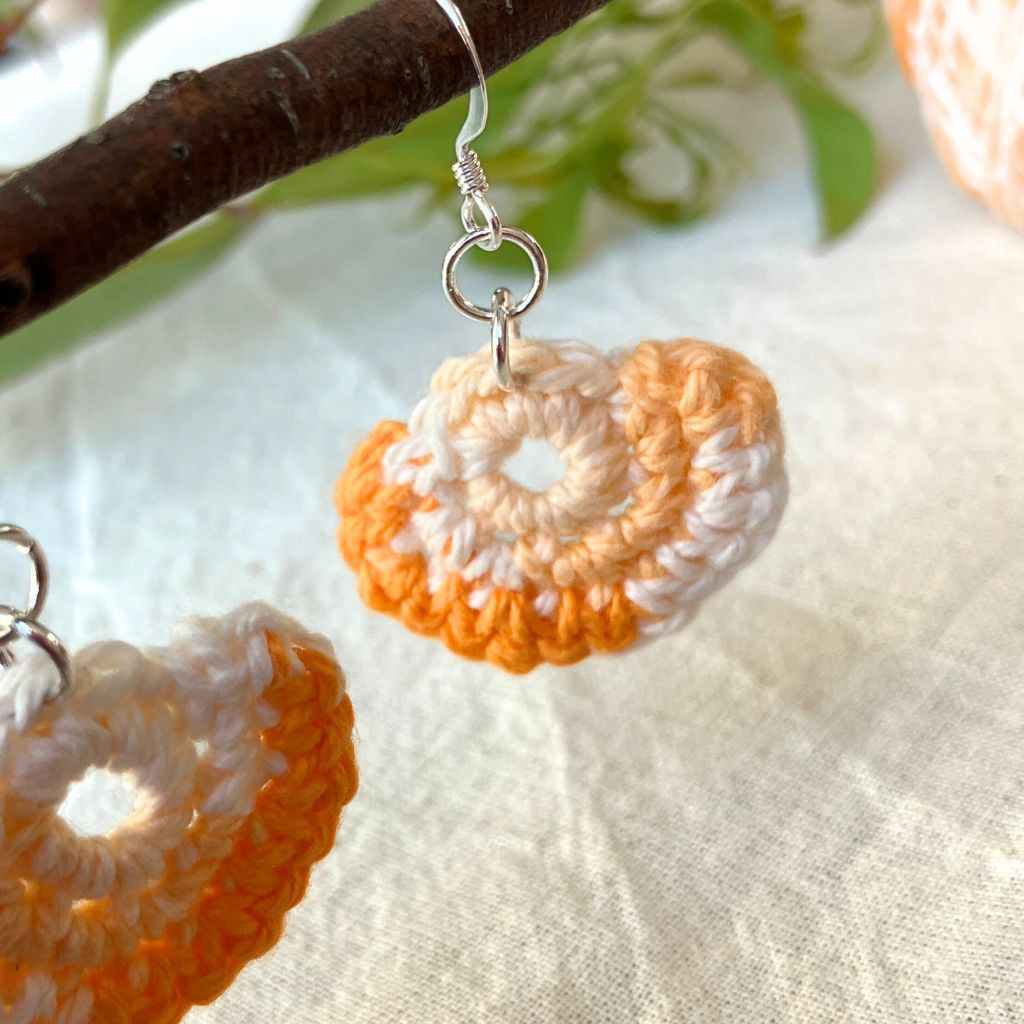 Sunset Glow Ombre Fan - Handmade Cotton Crochet Dangle Earrings