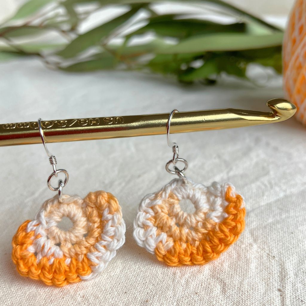 Sunset Glow Ombre Fan - Handmade Cotton Crochet Dangle Earrings