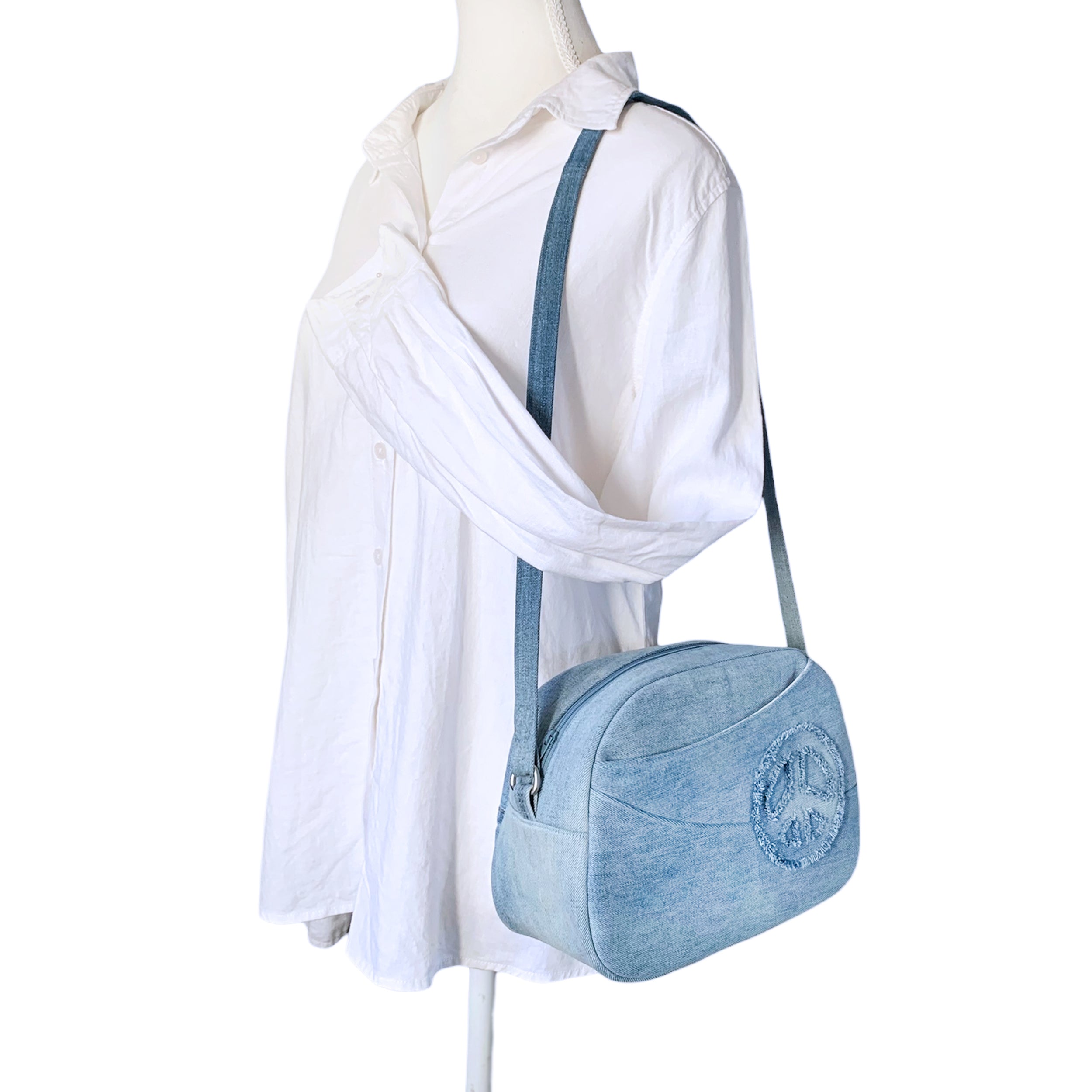 Handmade Upcycled Denim 'Peace' Shoulder Bag