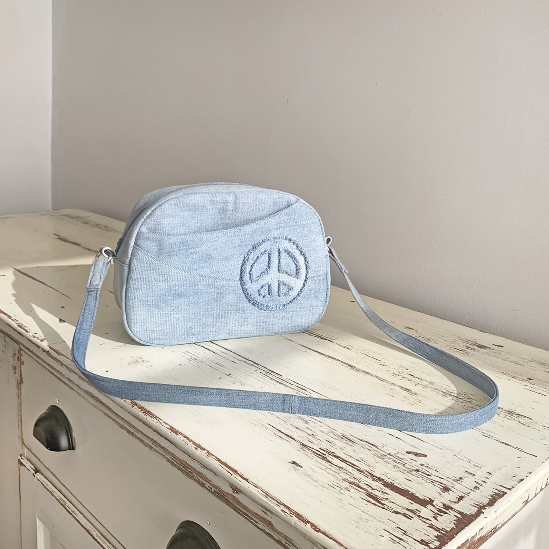 Handmade Upcycled Denim 'Peace' Shoulder Bag