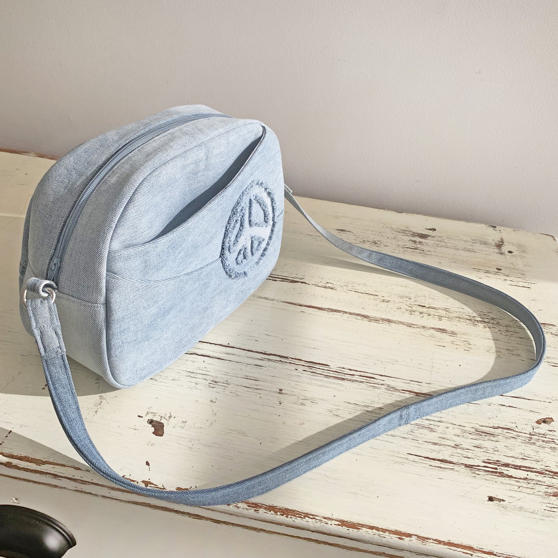 Handmade Upcycled Denim 'Peace' Shoulder Bag