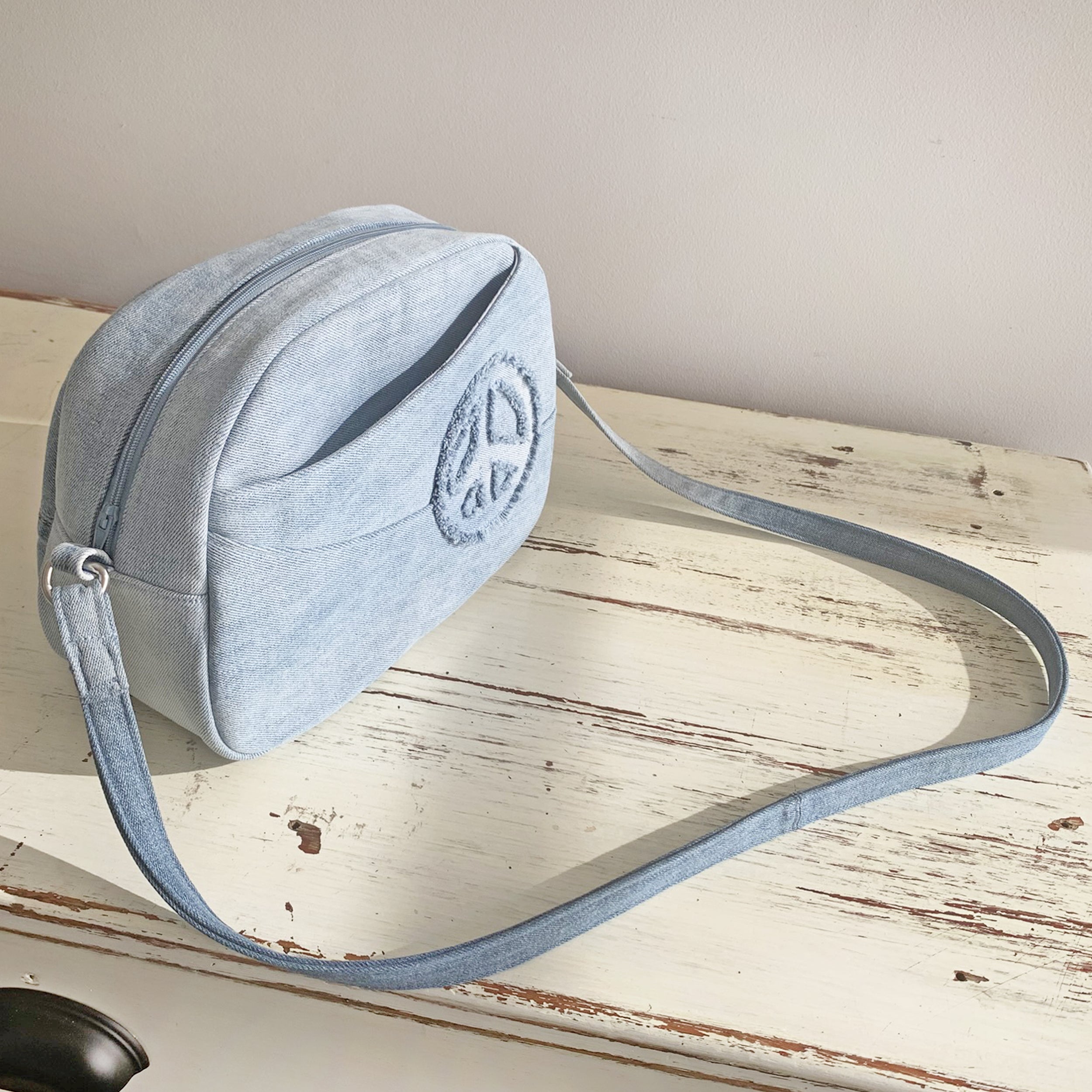 Handmade Upcycled Denim 'Peace' Shoulder Bag