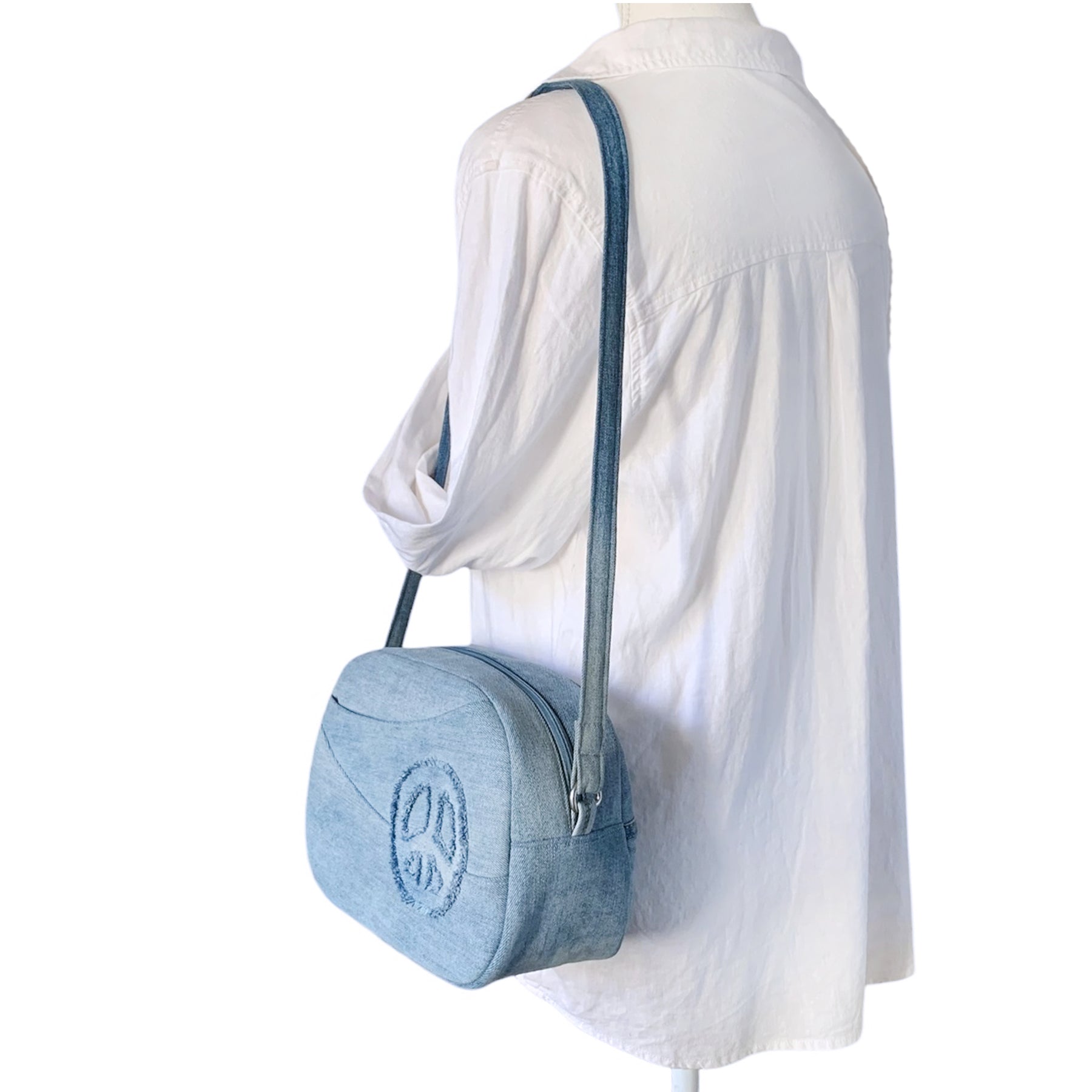 Handmade Upcycled Denim 'Peace' Shoulder Bag