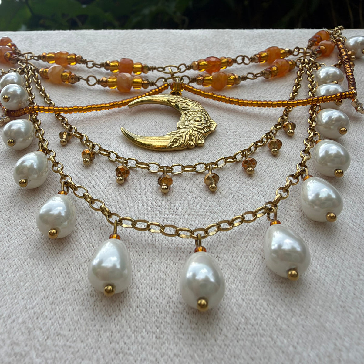 Orange and gold Moon statement necklace
