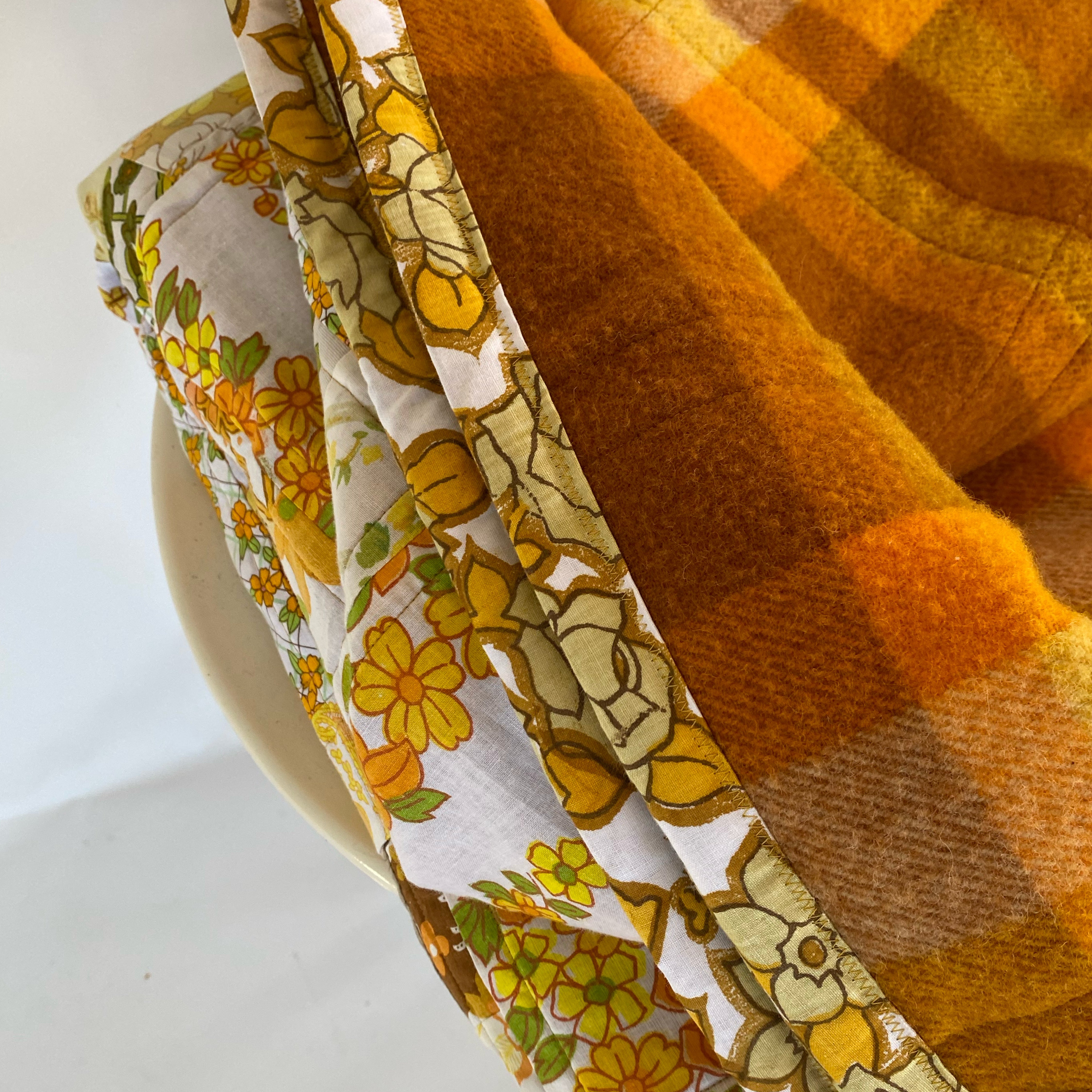 Amber Stitches Handmade Quilt Upcycled Vintage Fabrics & Wool Blanket