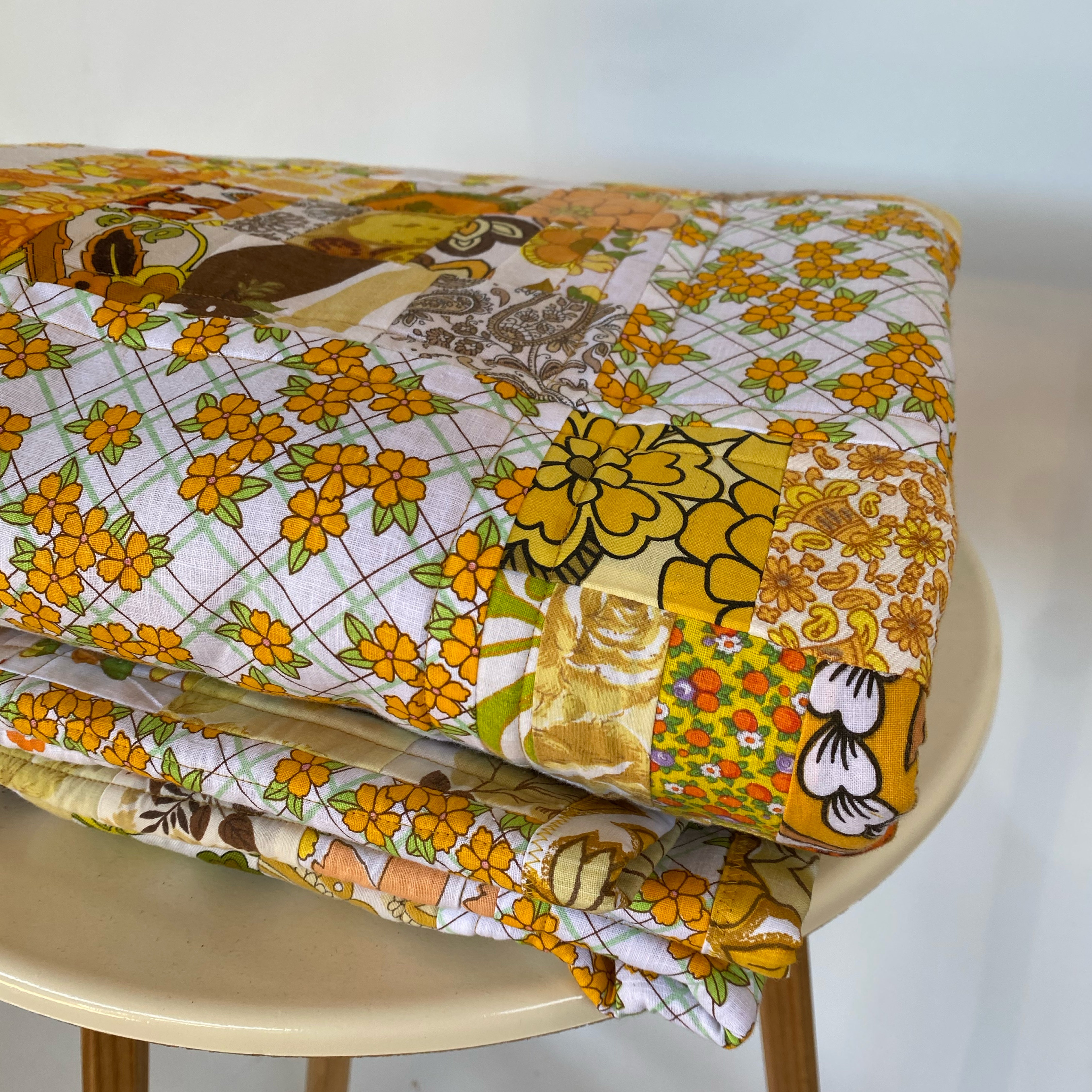 Amber Stitches Handmade Quilt Upcycled Vintage Fabrics & Wool Blanket