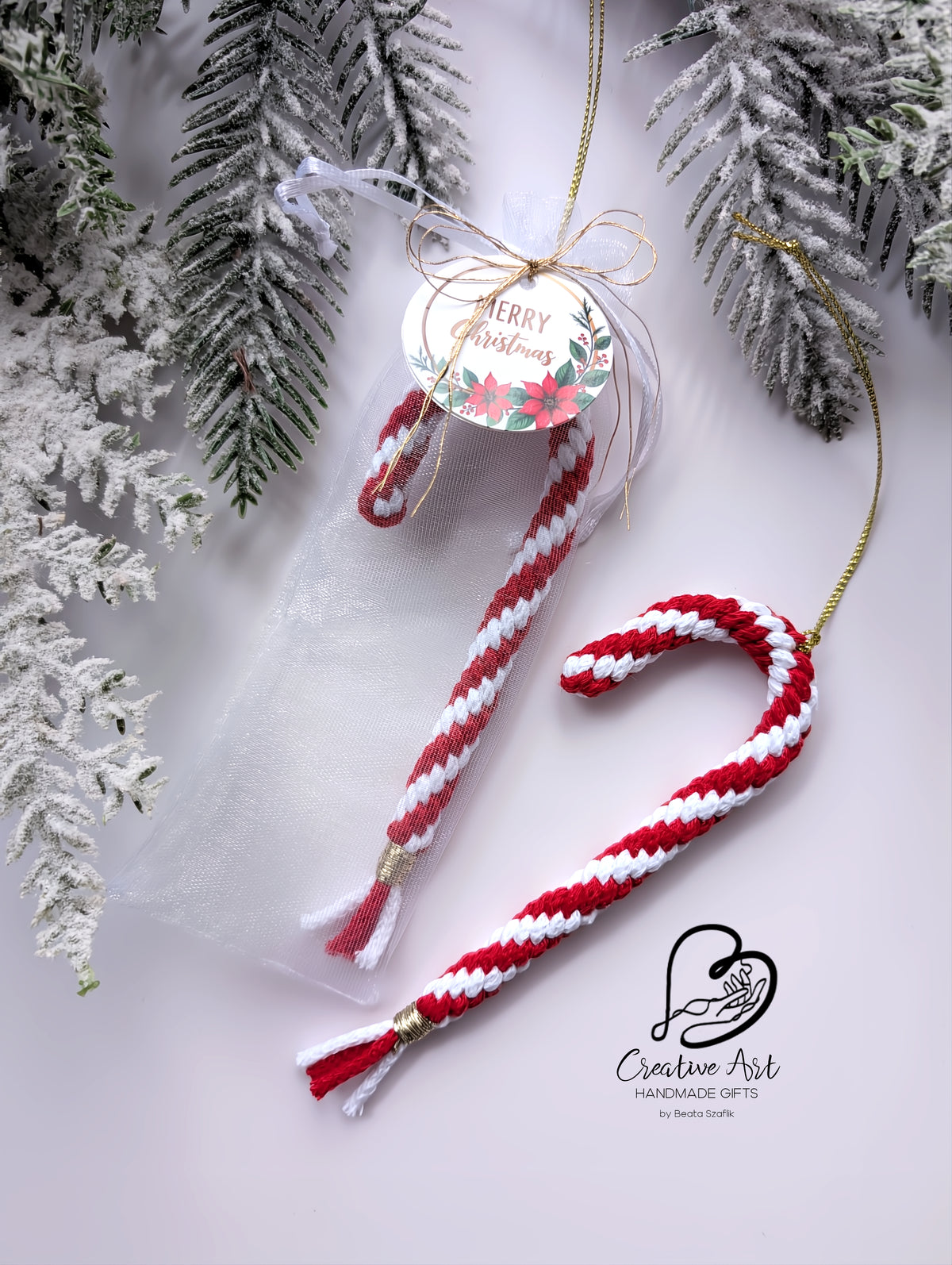 Macramé Candy Cane in organza bag