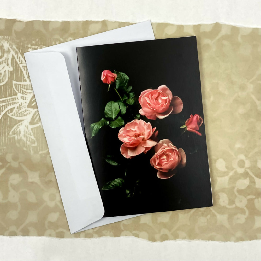 5 pink roses greeting card