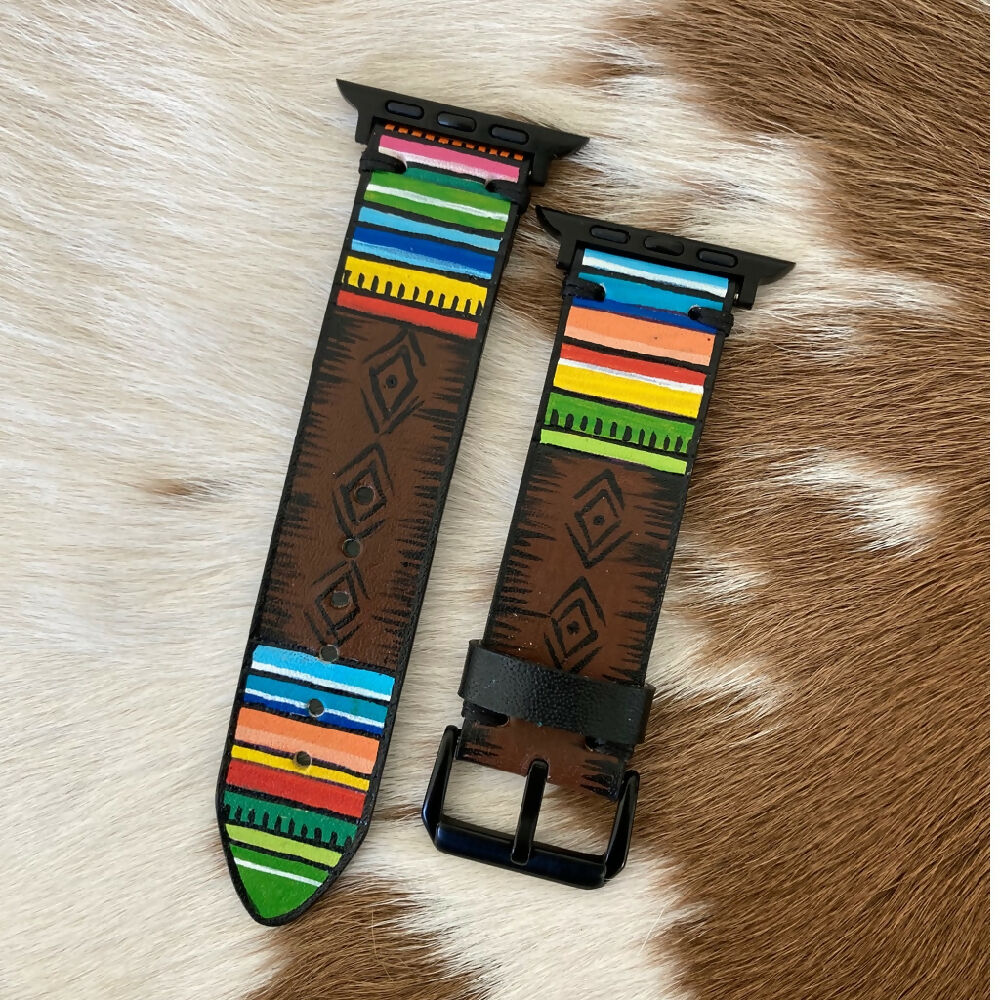 Leather Apple Watch band - serape