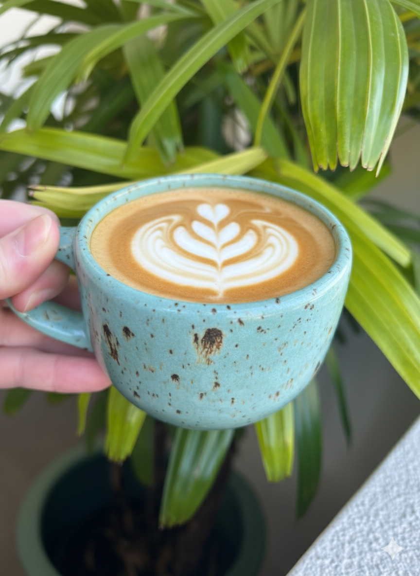 Handmade 275ml ceramic speckled turquoise mug