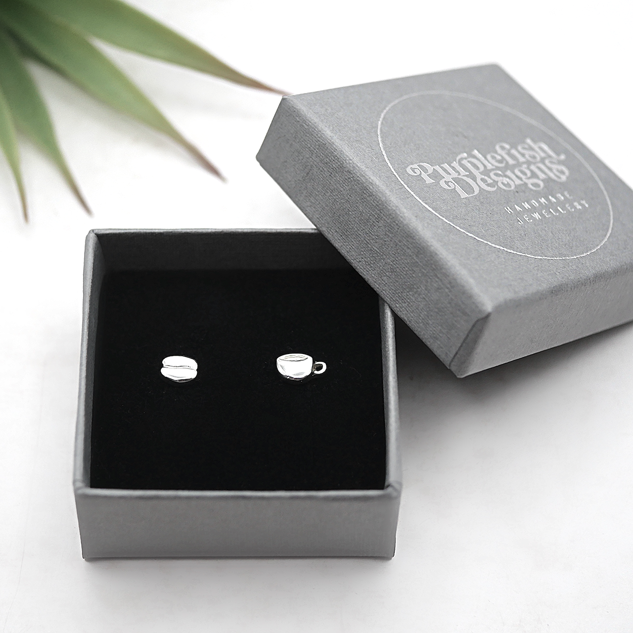 Coffee Lover Studs - Handmade Sterling Silver Coffee Beans and Cups