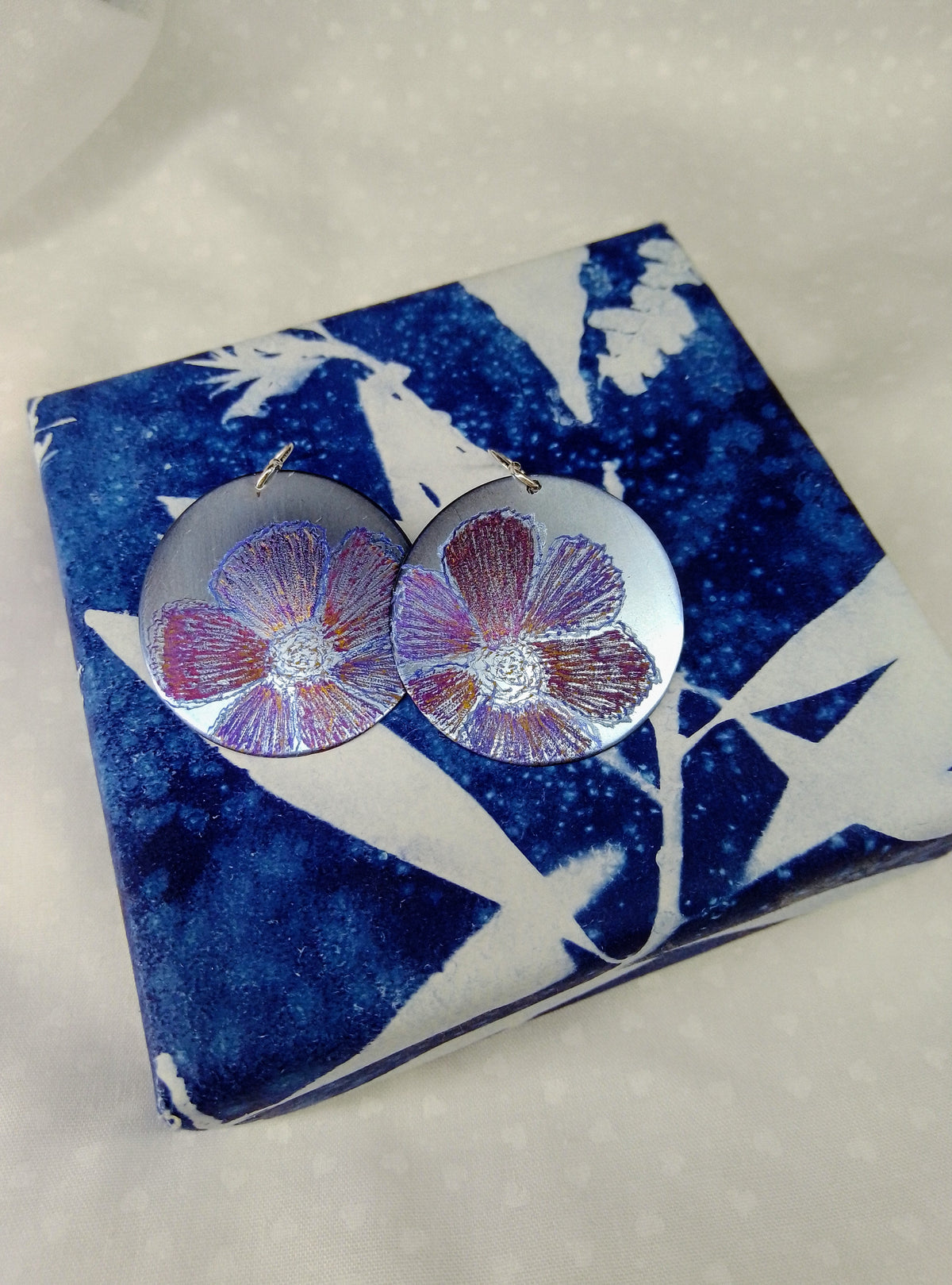 Titanium Disc Earrings-Ice Blue, Purple and Bronze