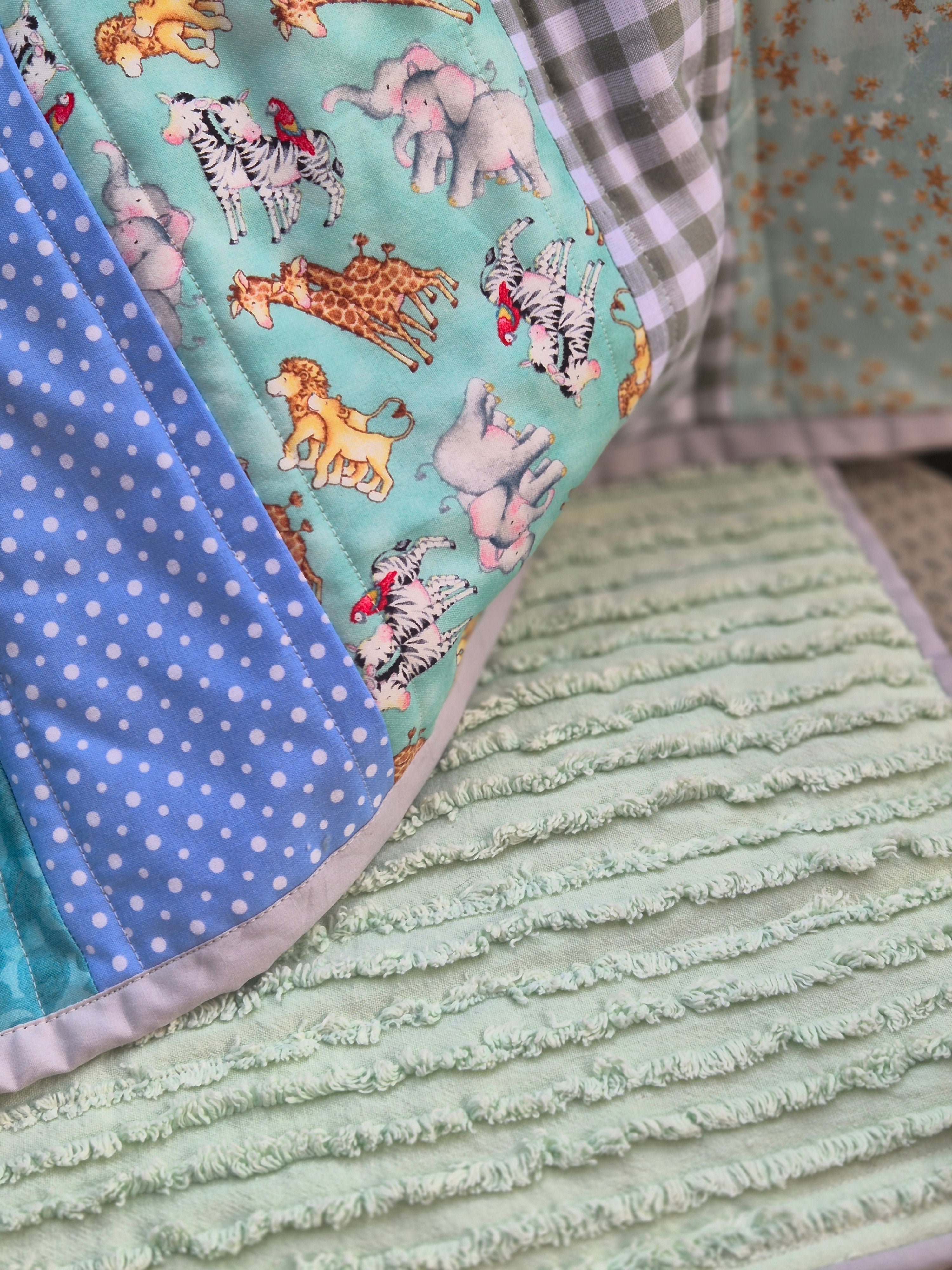 Pram Quilts, gender neutral tones, mint and sage