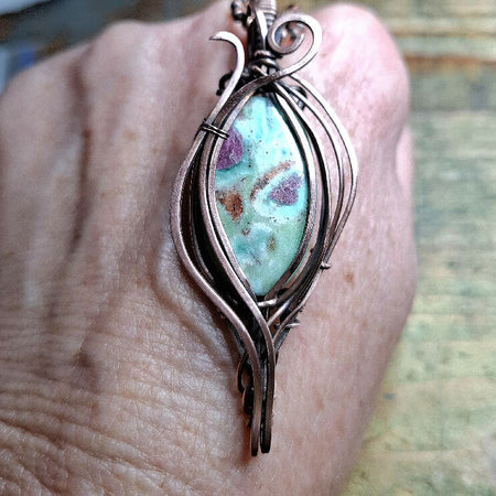 Ruby in Fuchsite in Copper with chain