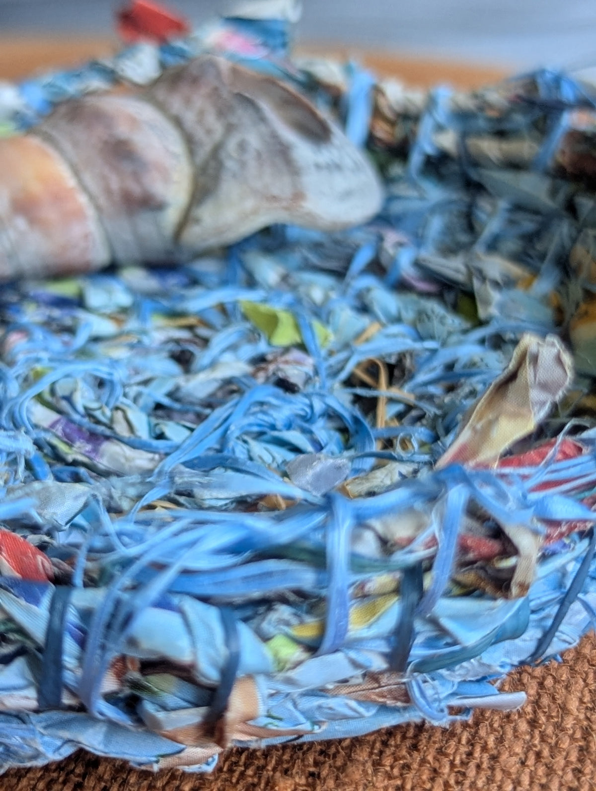 Basket Marine Rope fibre with Handmade Paper Cordage. | Small Blue Basket Upcycled Materials