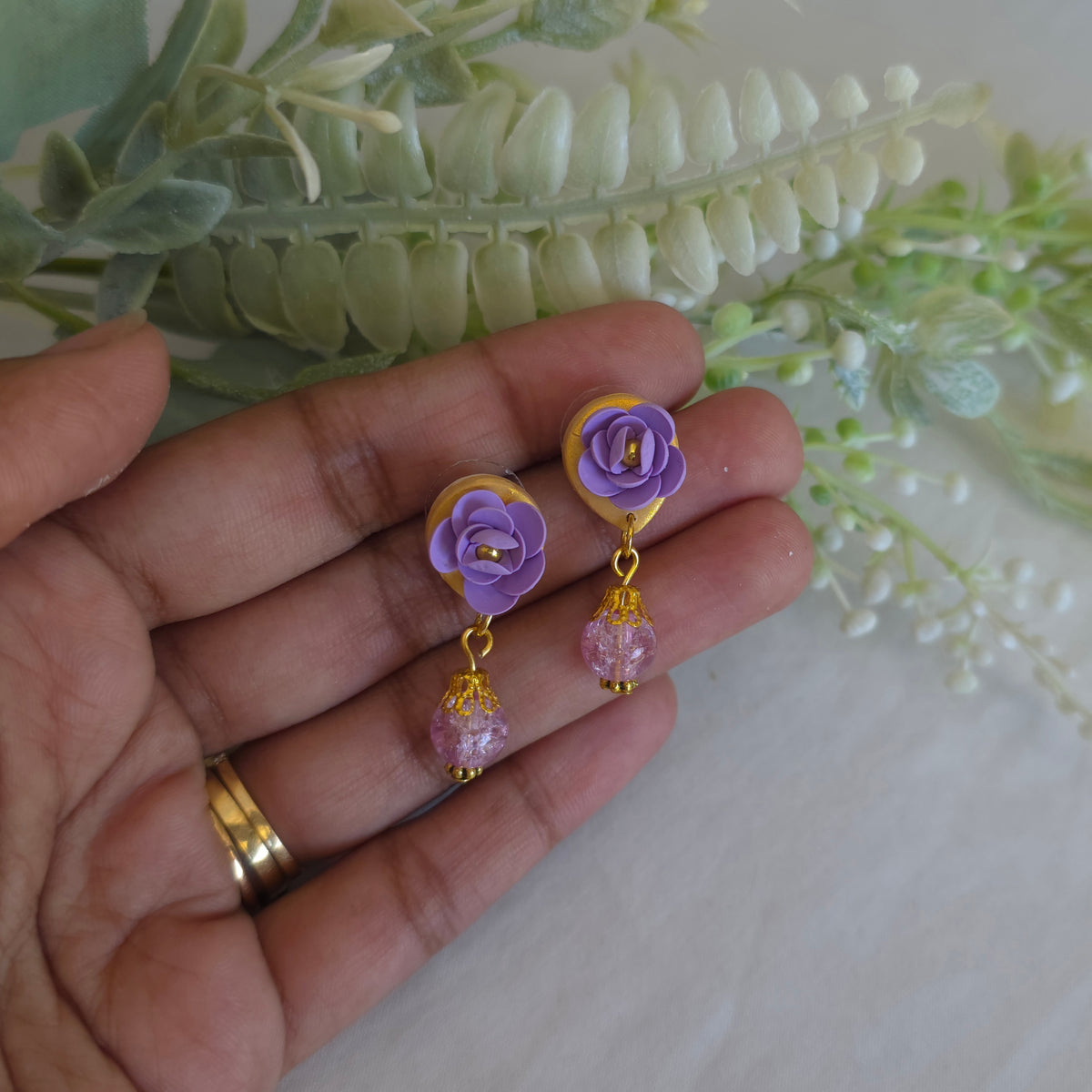 Petite Rose Drops | Handmade Polymer Clay Earrings | Dainty Rose Stud Dangles  | Romantic Floral Jewellery
