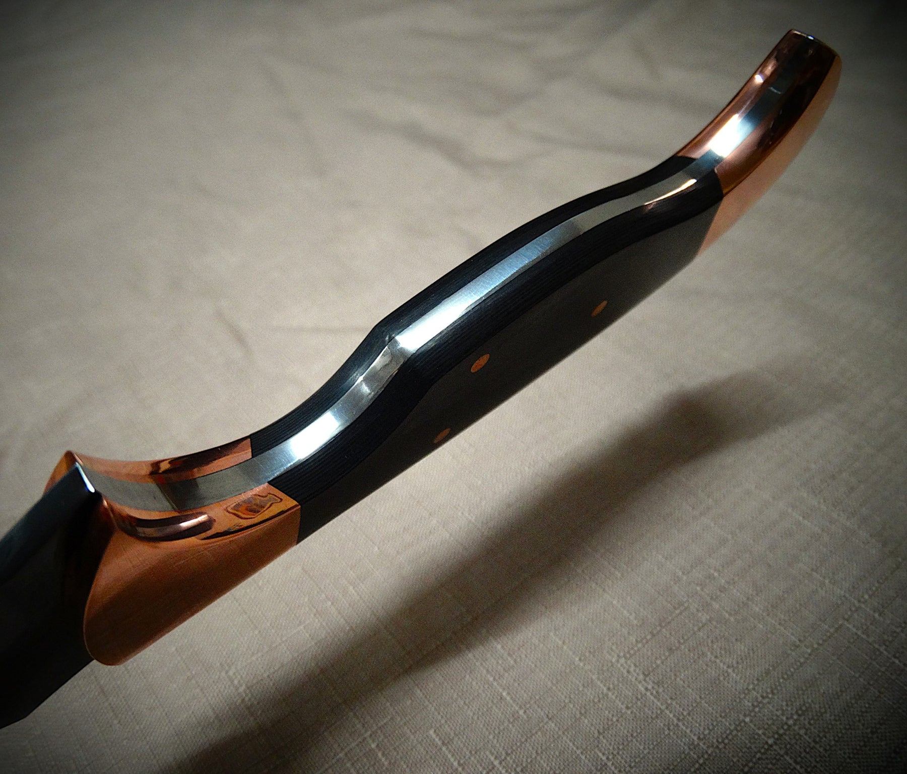 Art knife, exotic leather sheath, Copper, carbon fibre